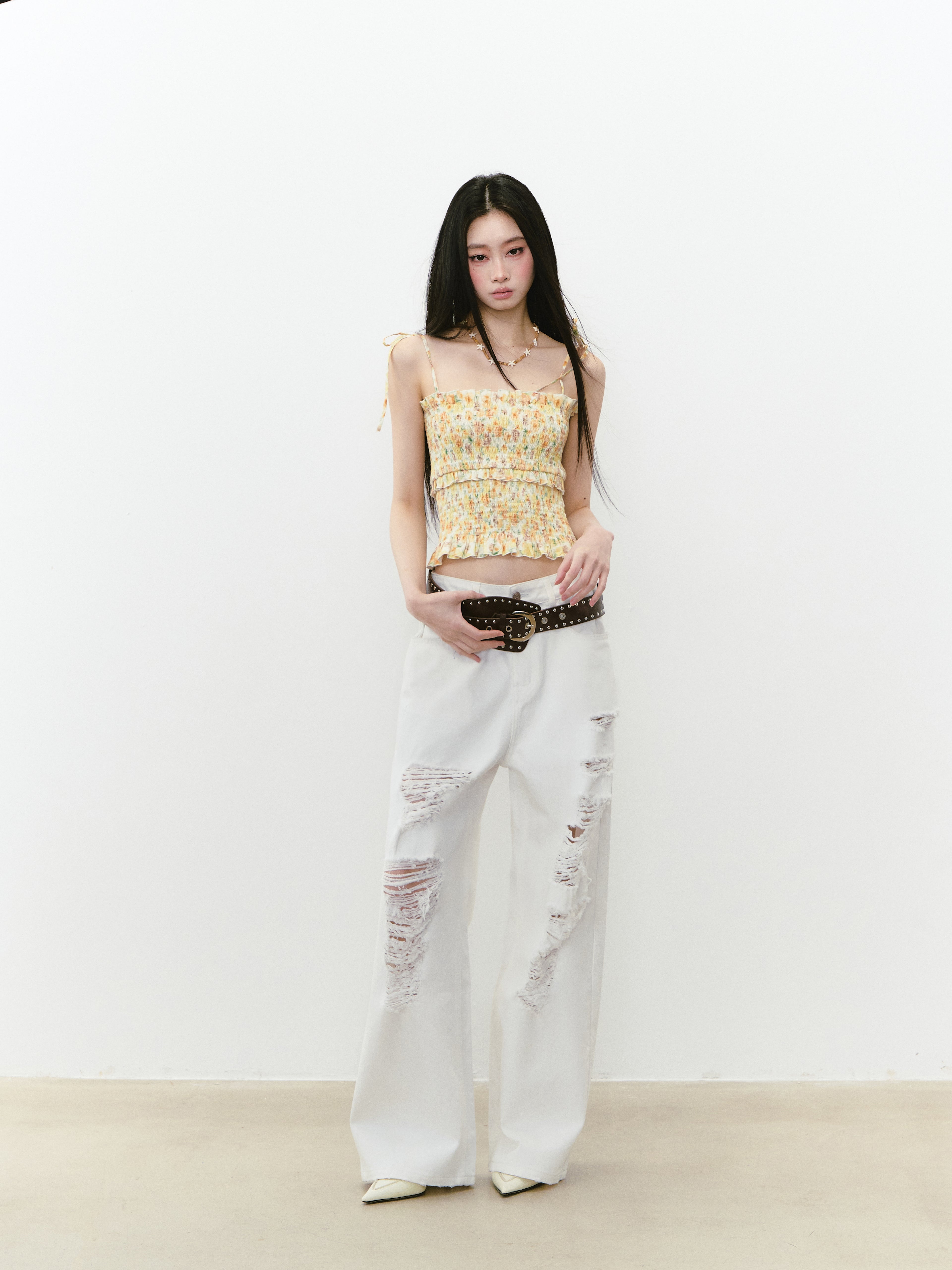 VIA PITTI VIABTP240 Pleated lace camisole vest (2color)
