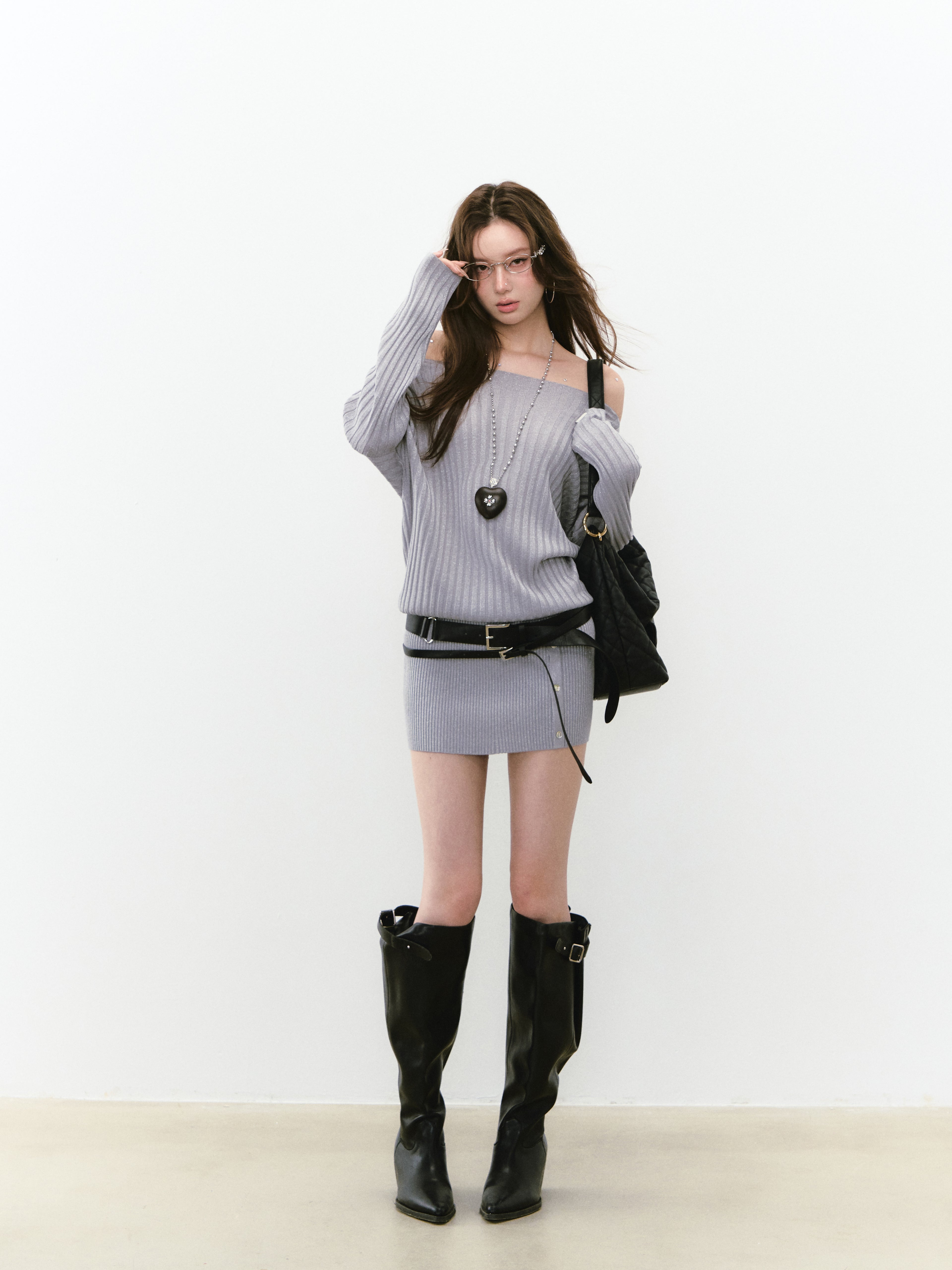 VIA PITTI VIABK288 Shiny one shoulder button dress (2color)