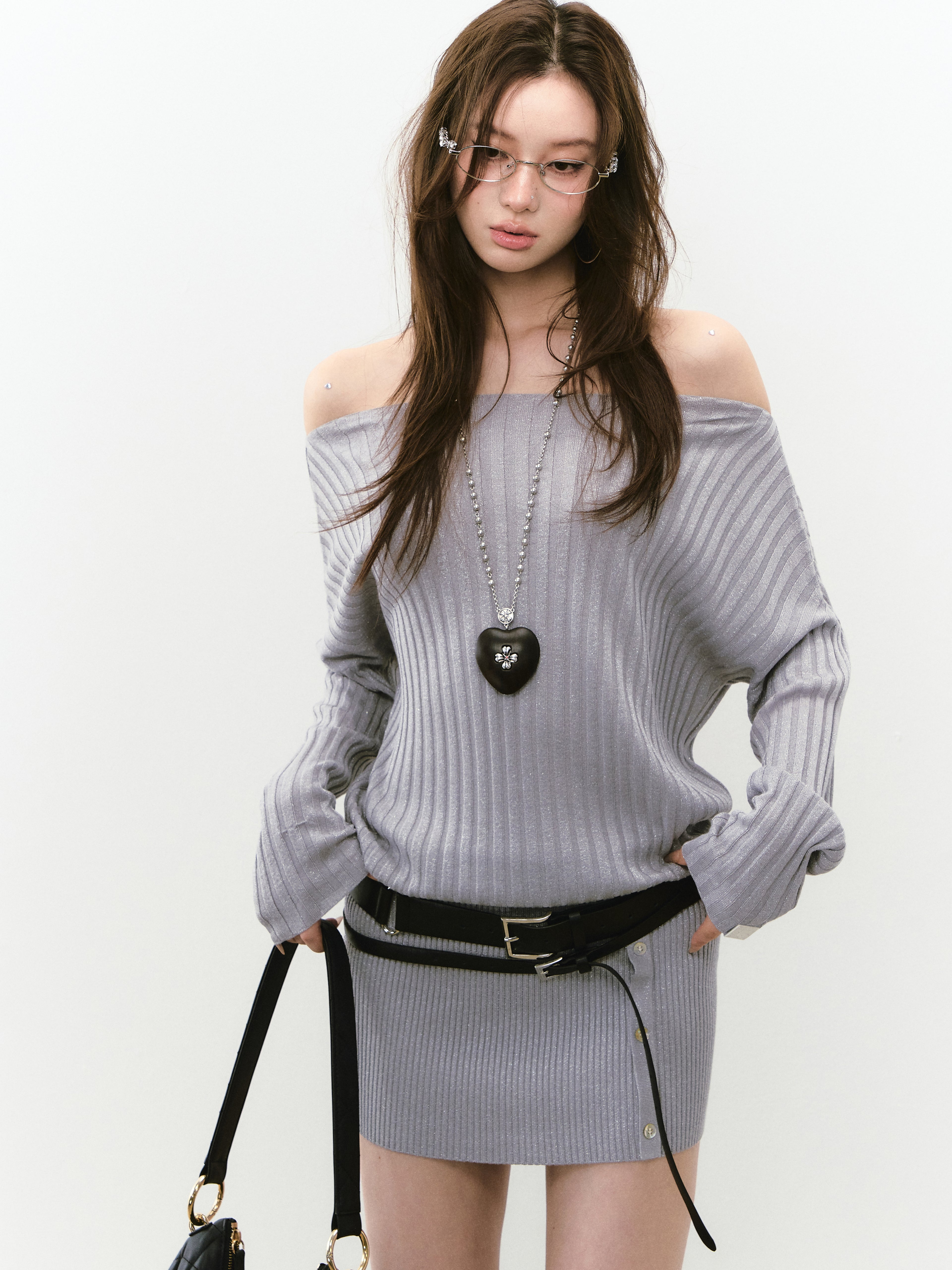 VIA PITTI VIABK288 Shiny one shoulder button dress (2color)