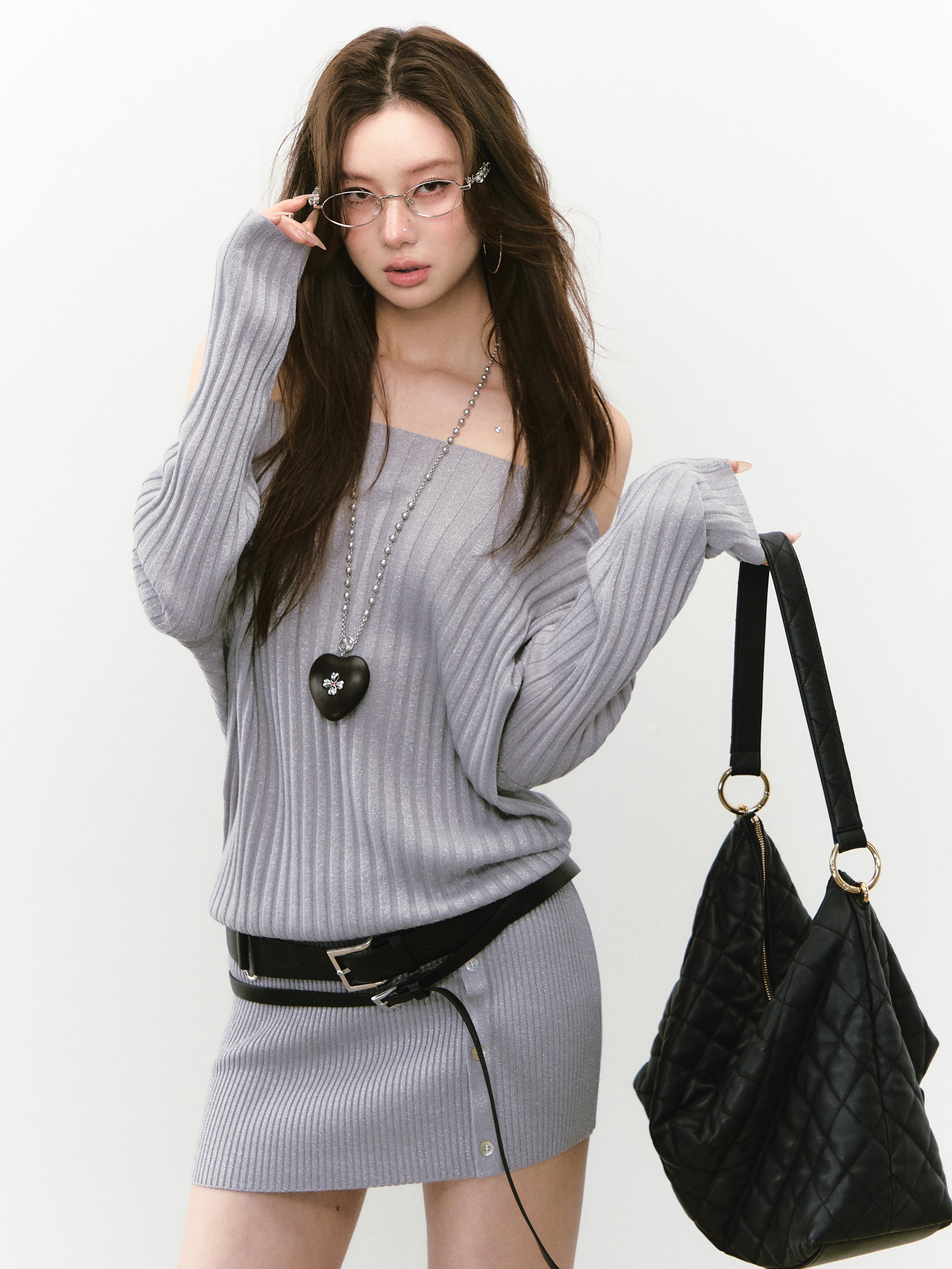 VIA PITTI VIABK288 Shiny one shoulder button dress (2color)