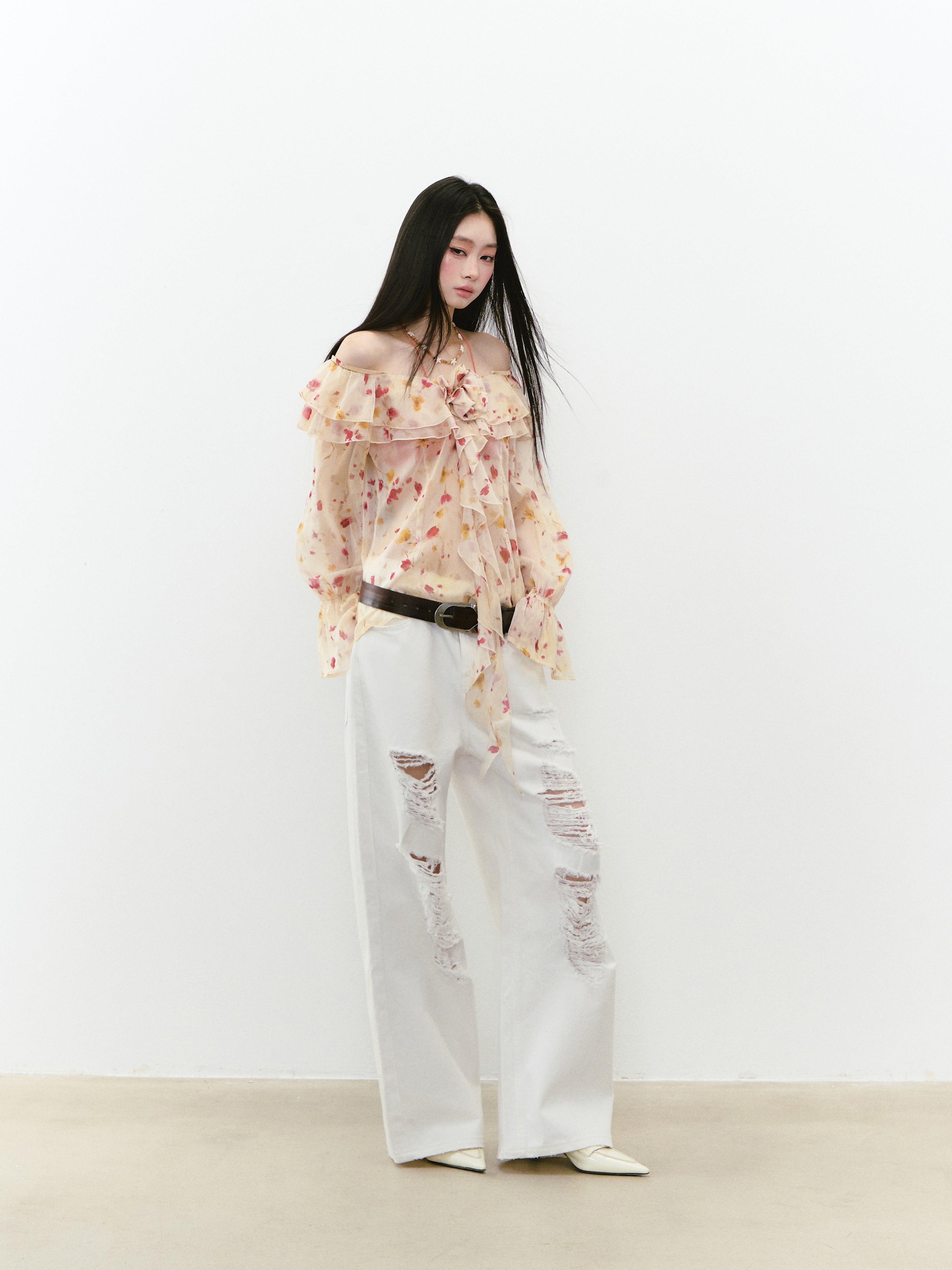 VIA PITTI VIABTP202 Flower off-shoulder sunshade top