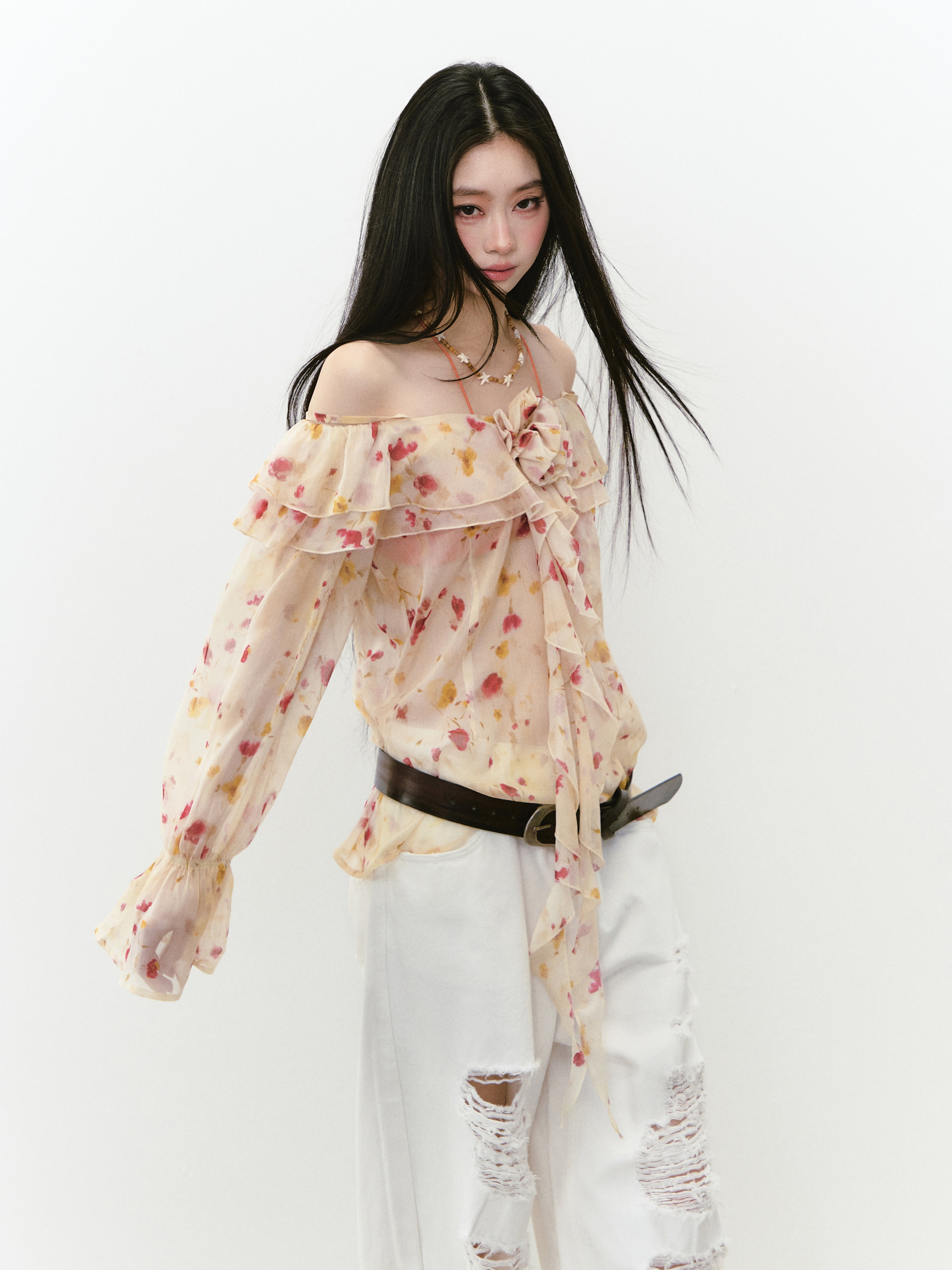 VIA PITTI VIABTP202 Flower off-shoulder sunshade top