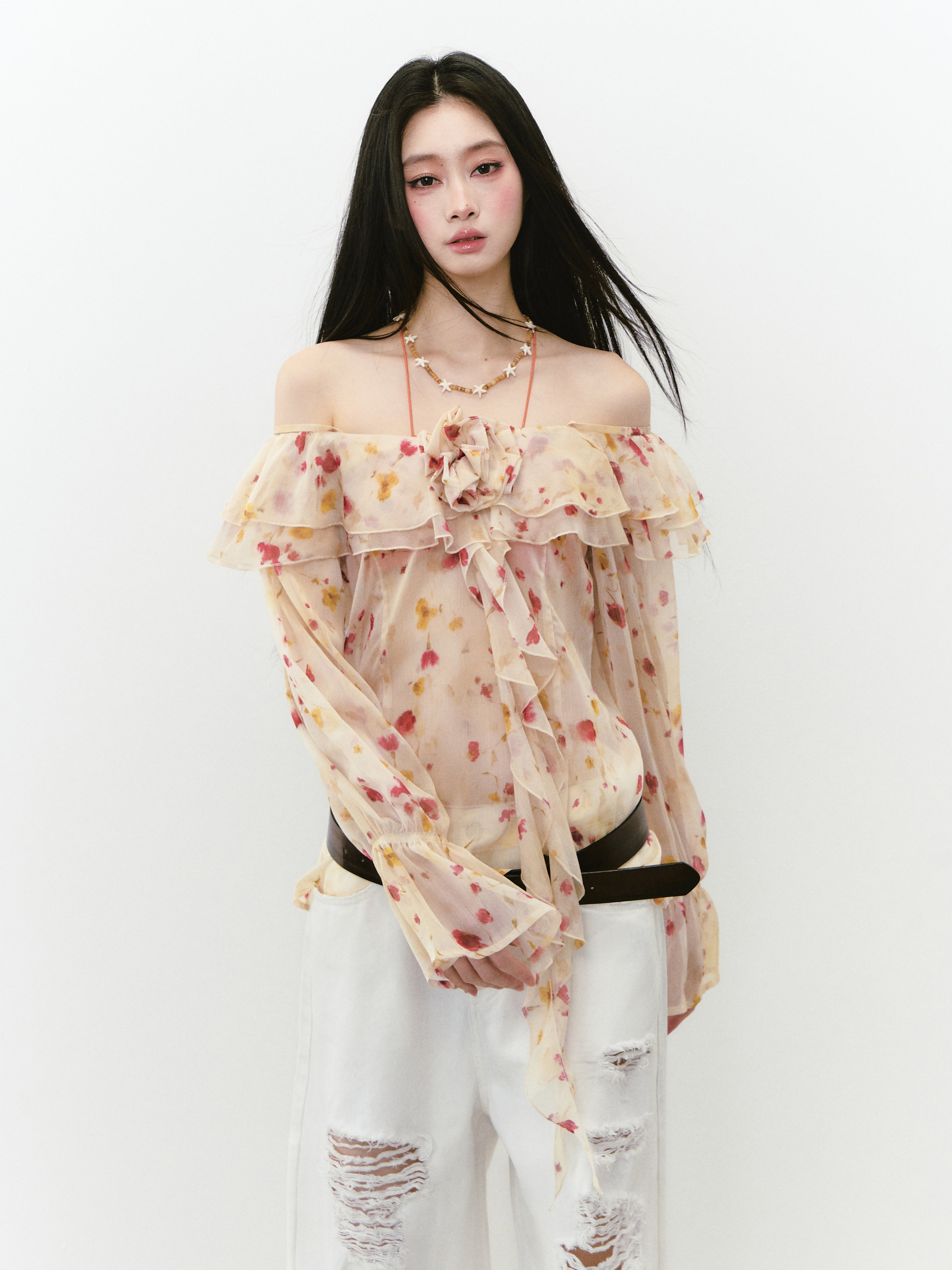 VIA PITTI VIABTP202 Flower off-shoulder sunshade top