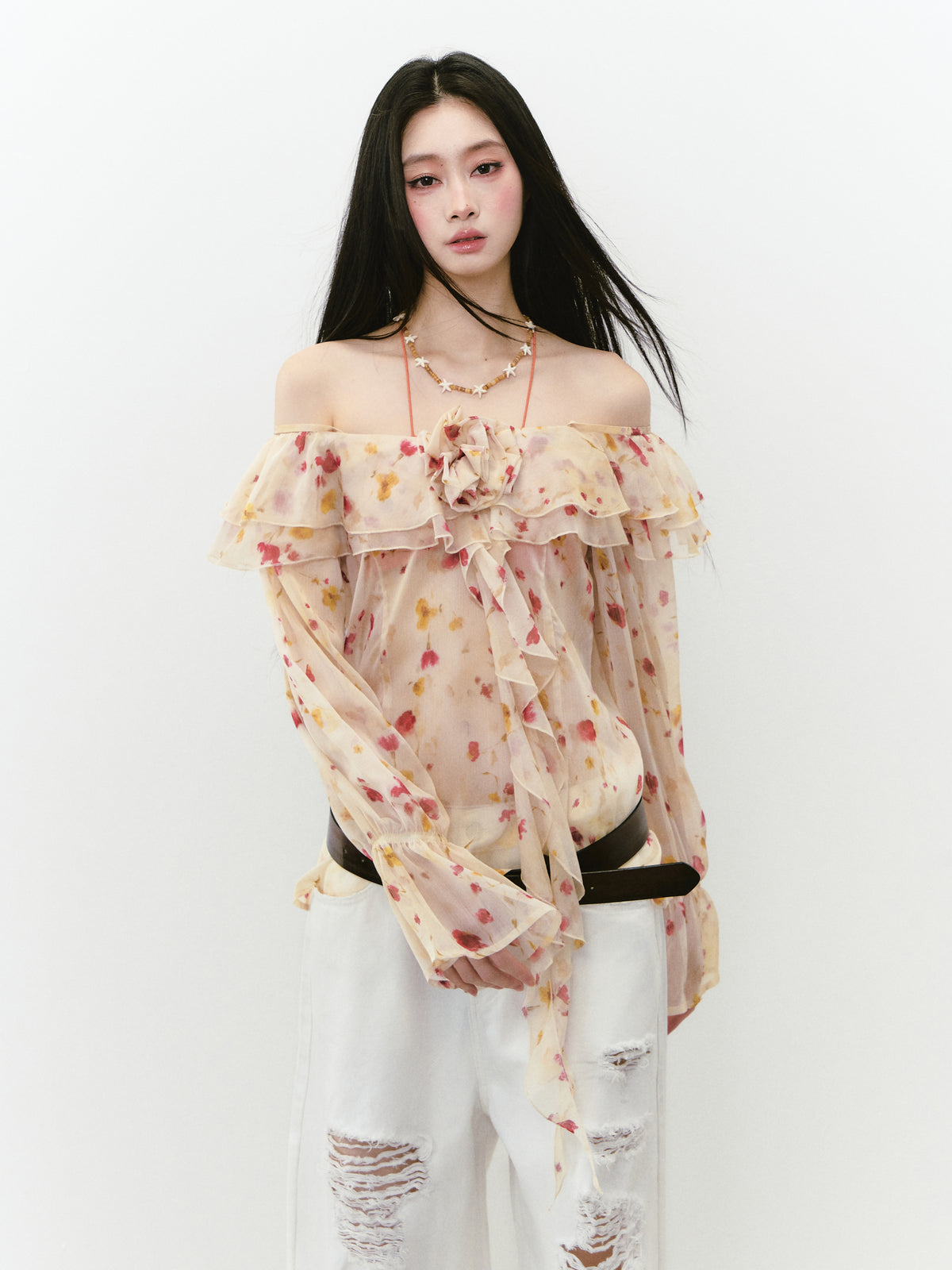 VIA PITTI VIABTP202 Flower off-shoulder sunshade top