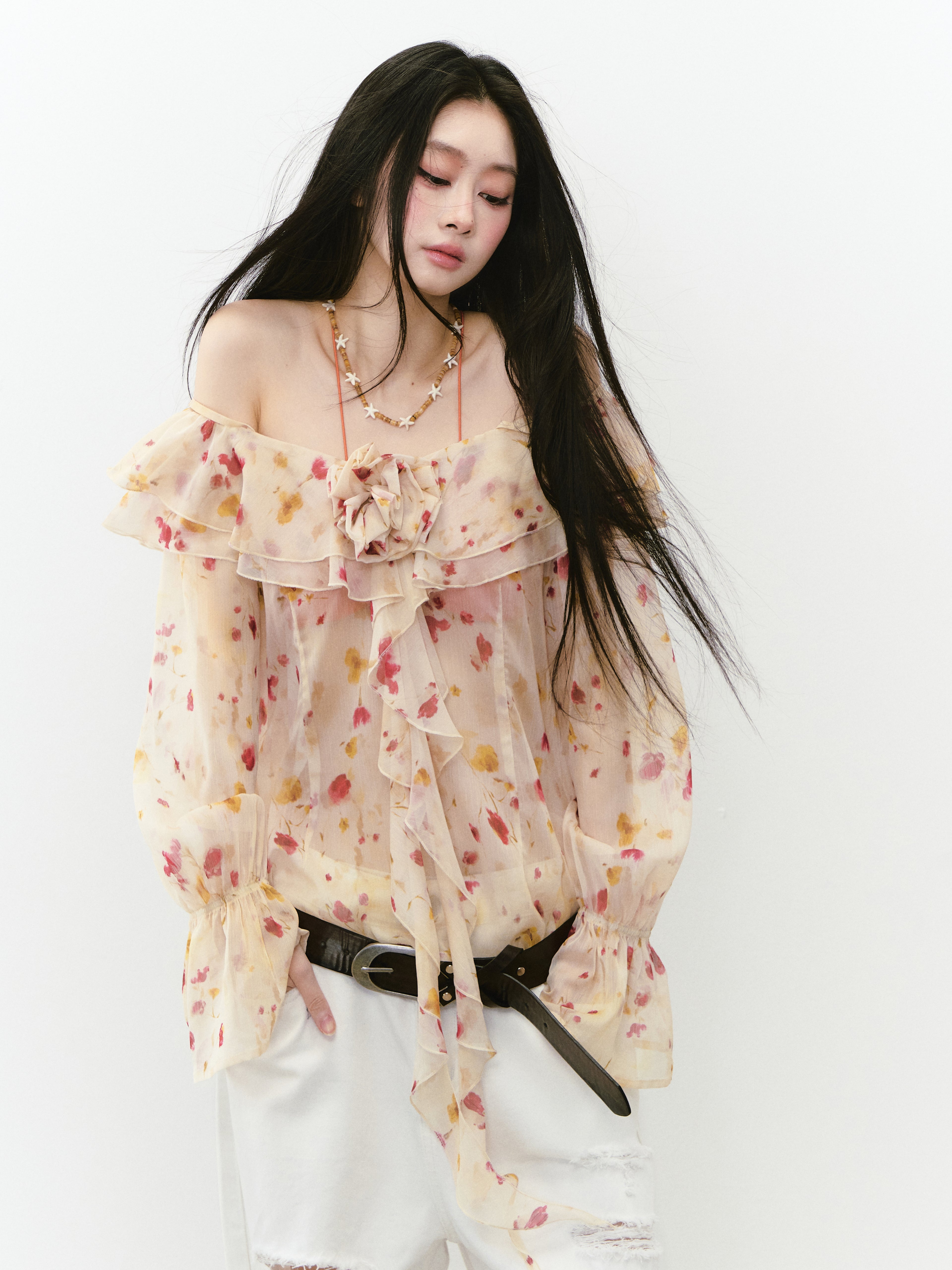 VIA PITTI VIABTP202 Flower off-shoulder sunshade top