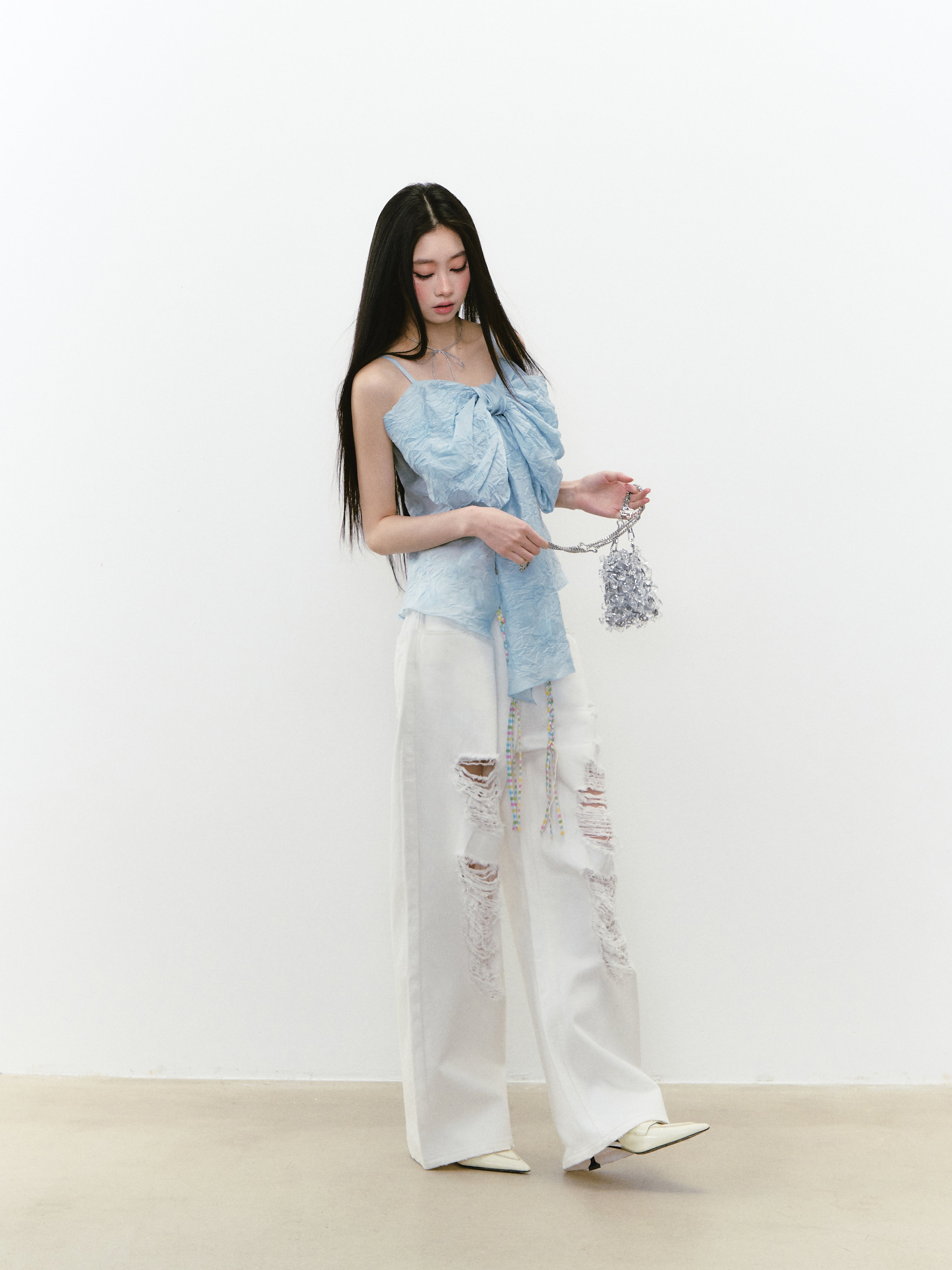 VIA PITTI VIABTP265 Bow pleated lightweight camisole vest (2color)