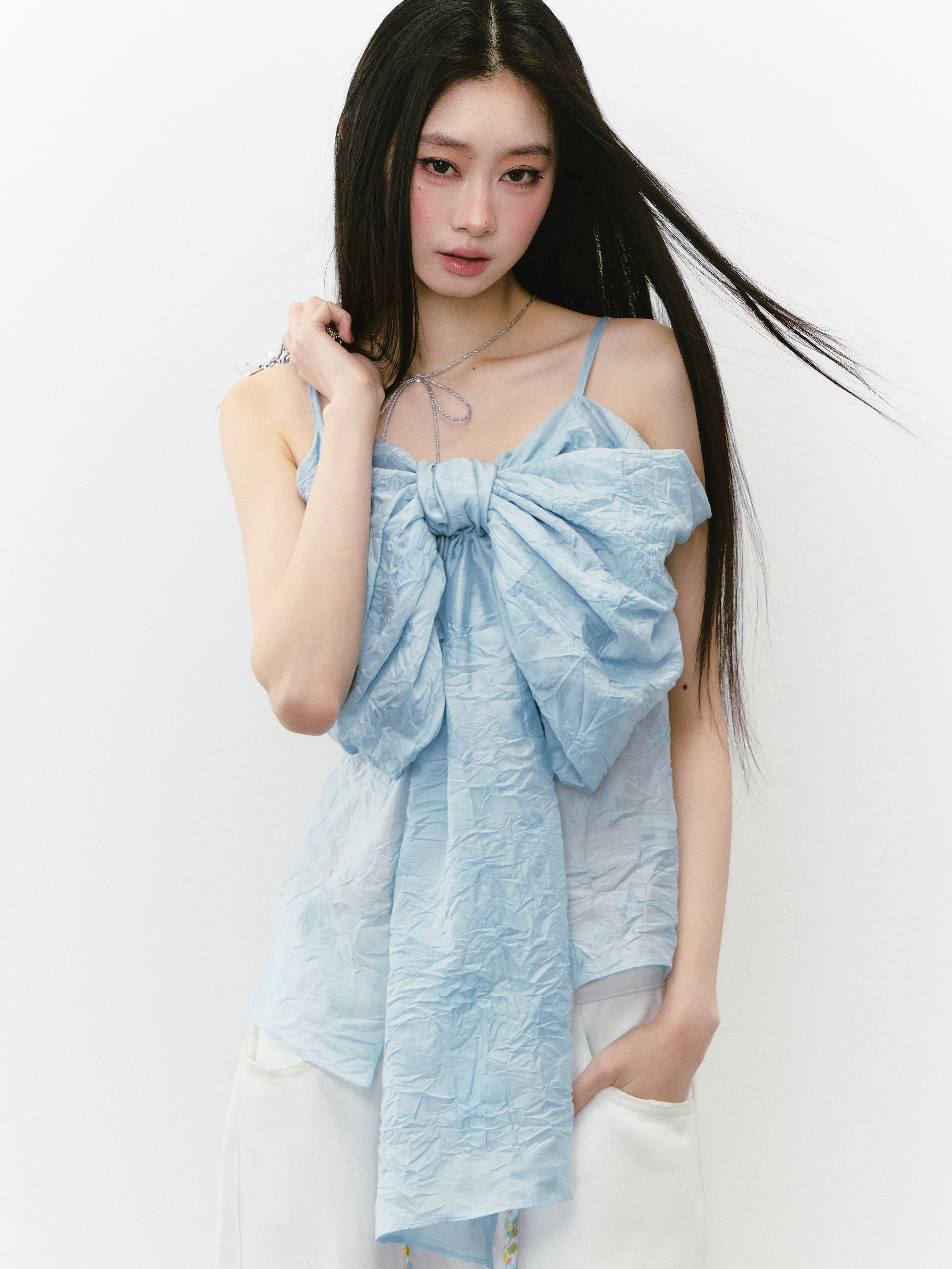 VIA PITTI VIABTP265 Bow pleated lightweight camisole vest (2color)