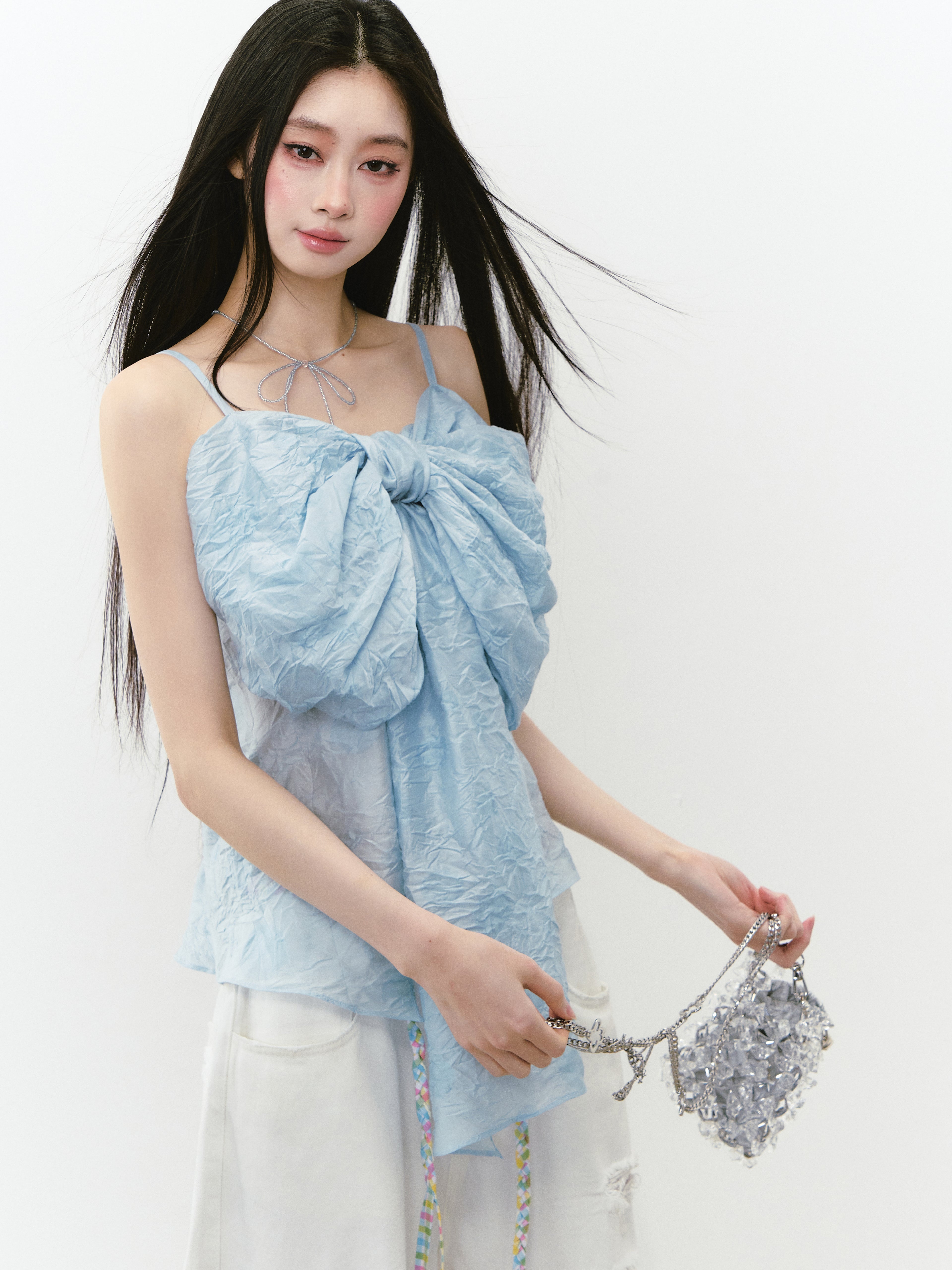 VIA PITTI VIABTP265 Bow pleated lightweight camisole vest (2color)