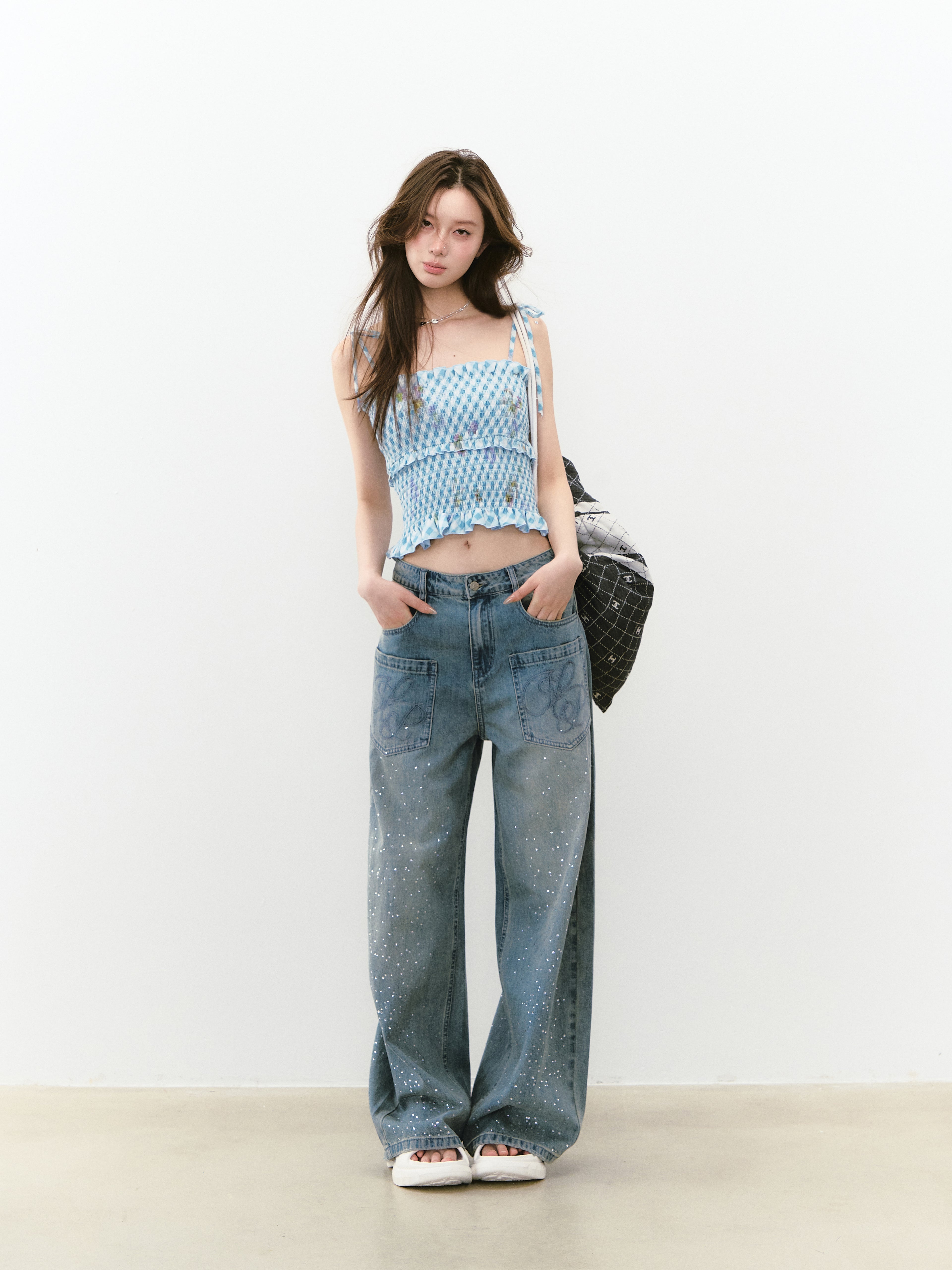 VIA PITTI VIABTP240 Pleated lace camisole vest (2color)
