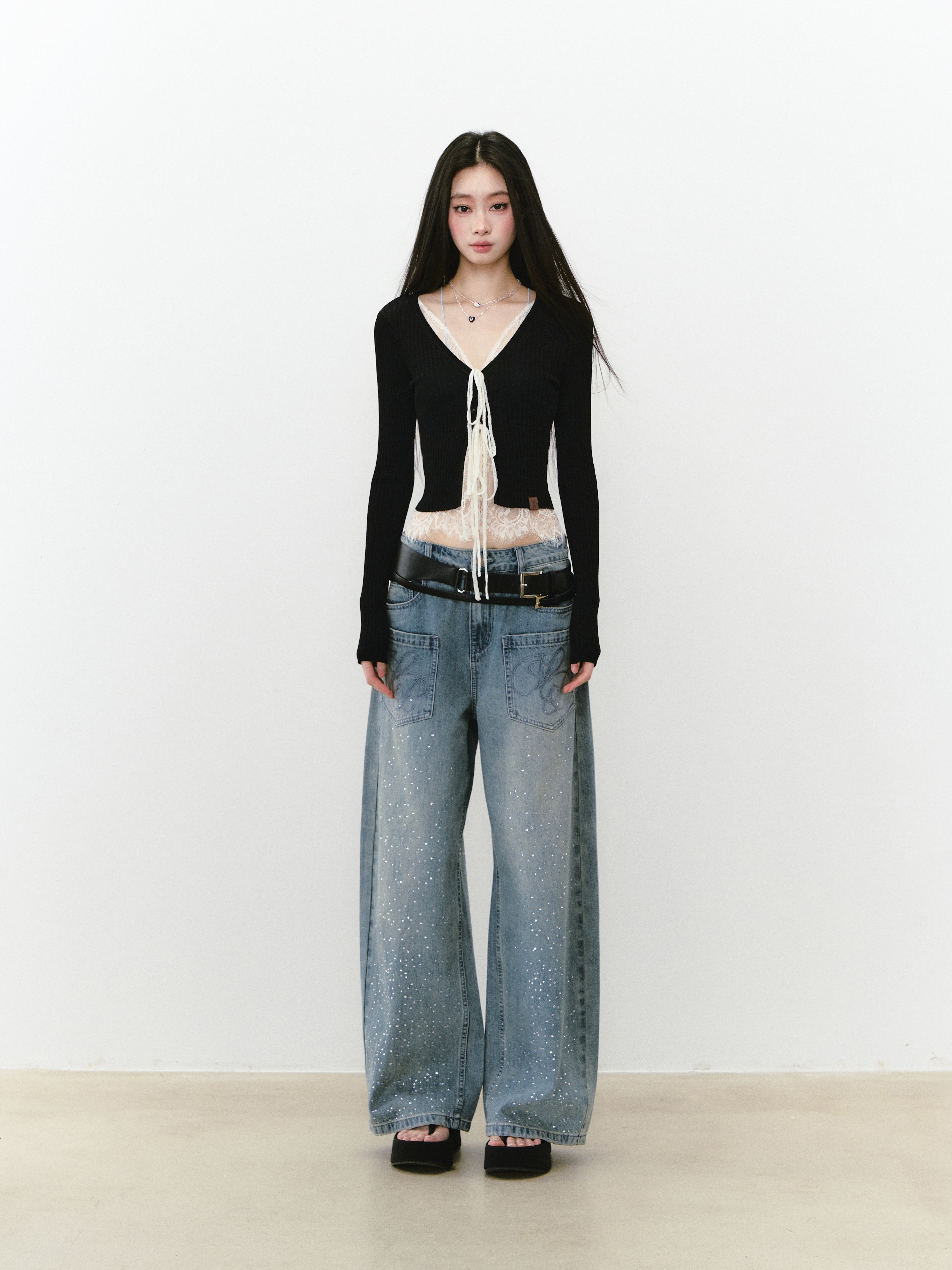 VIA PITTI VIABK292 Lace patchwork short cardigan (2color)