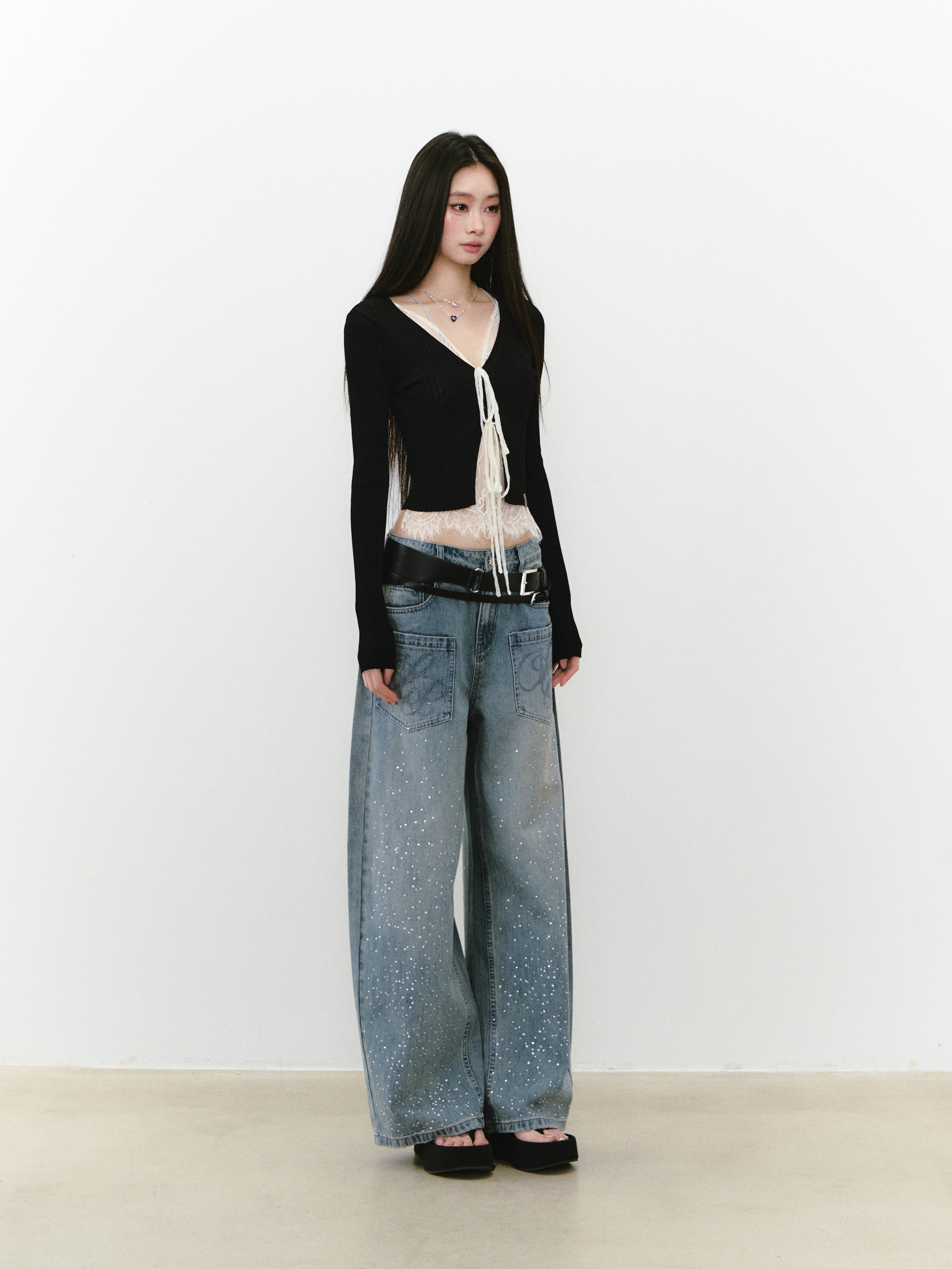 VIA PITTI VIABK292 Lace patchwork short cardigan (2color)