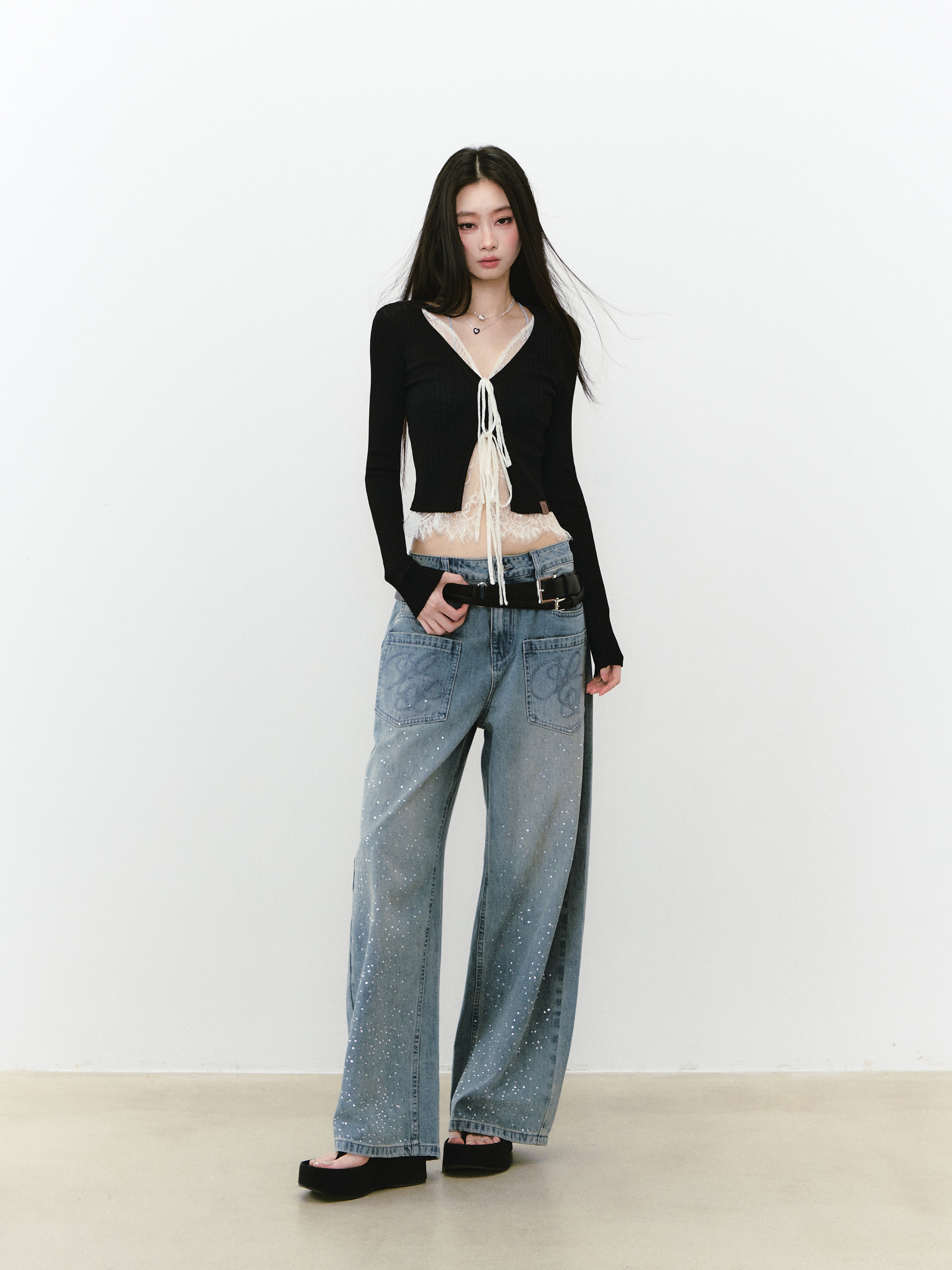 VIA PITTI VIABK292 Lace patchwork short cardigan (2color)