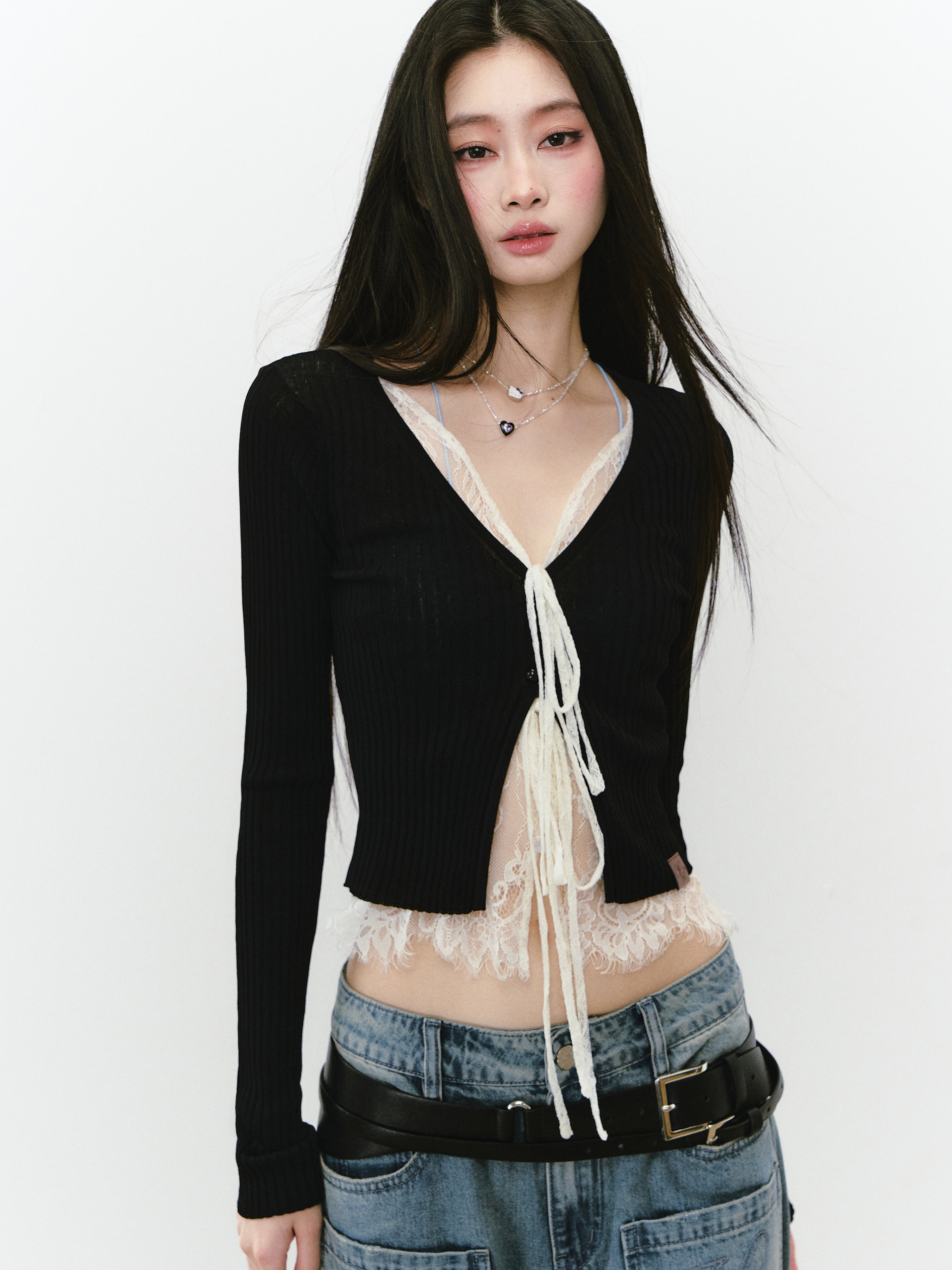 VIA PITTI VIABK292 Lace patchwork short cardigan (2color)