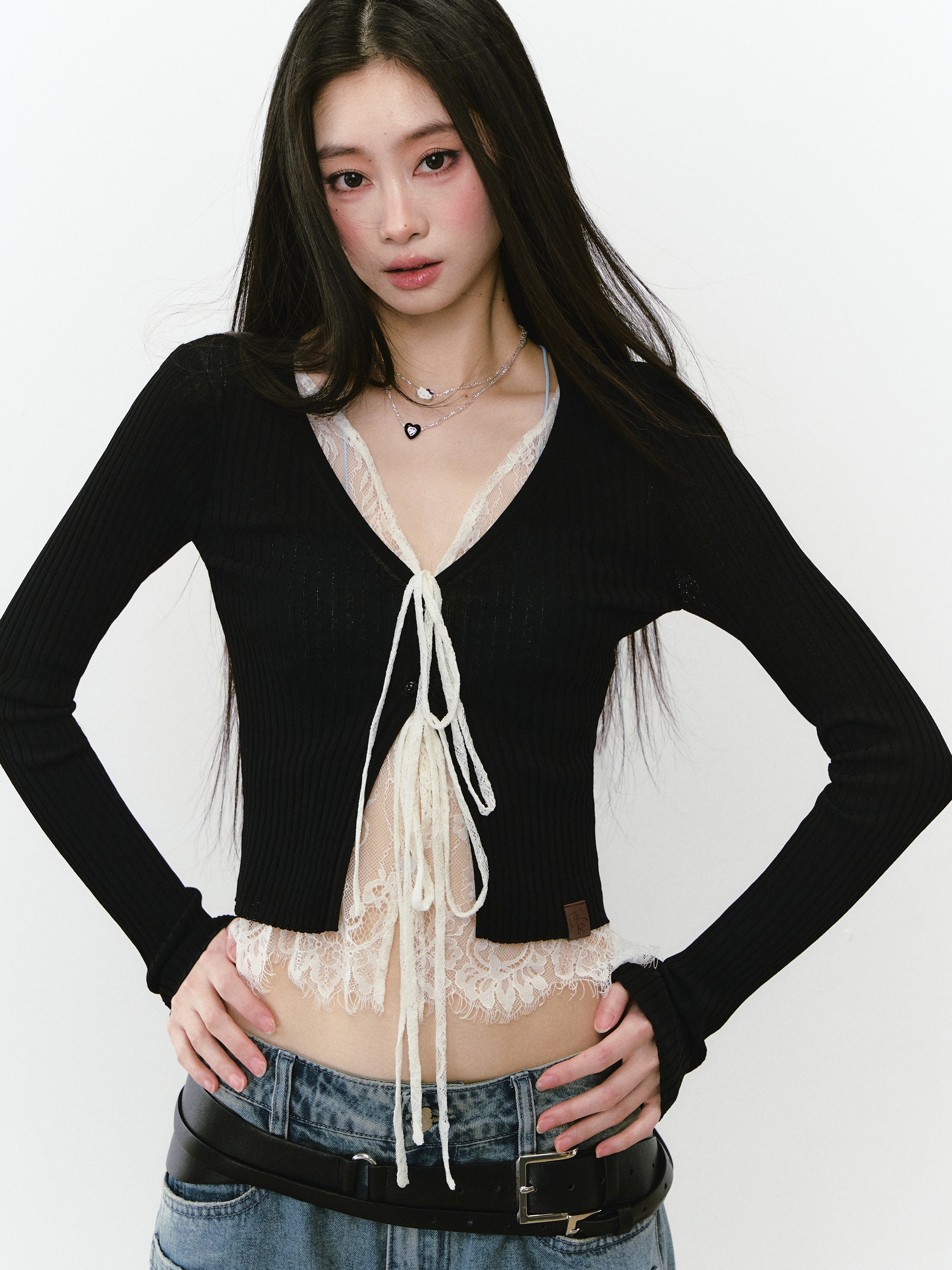 VIA PITTI VIABK292 Lace patchwork short cardigan (2color)