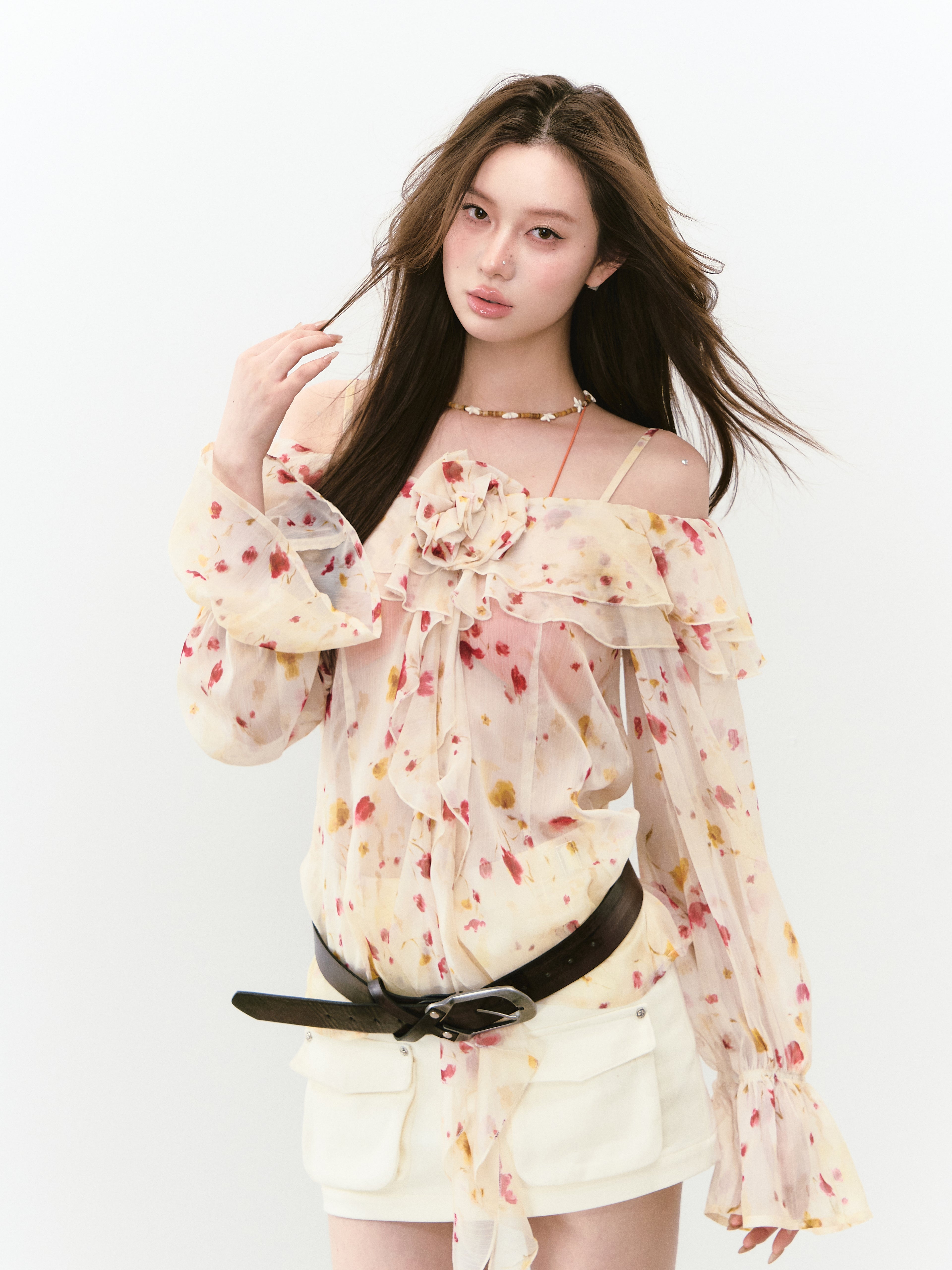VIA PITTI VIABTP202 Flower off-shoulder sunshade top