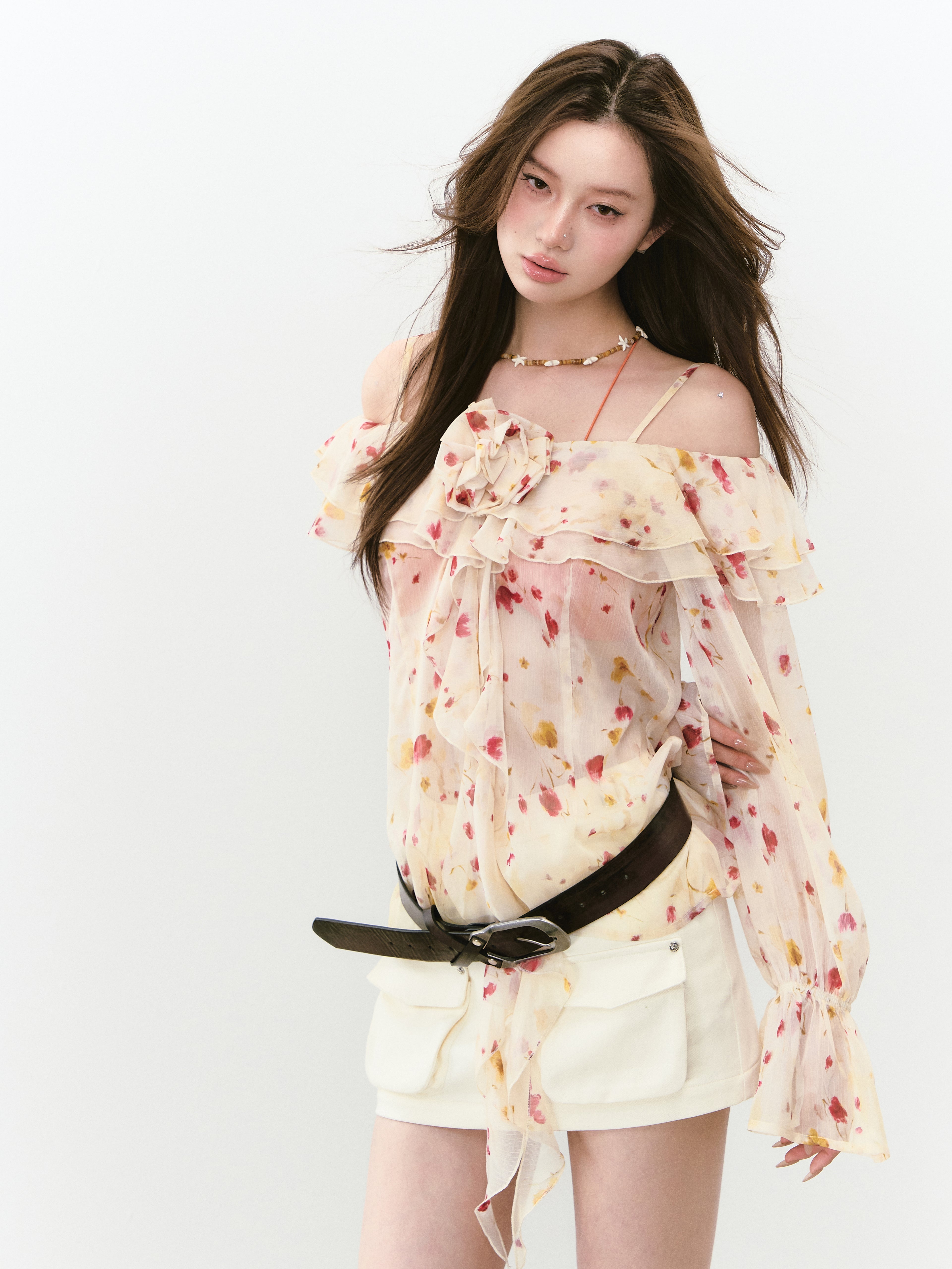 VIA PITTI VIABTP202 Flower off-shoulder sunshade top