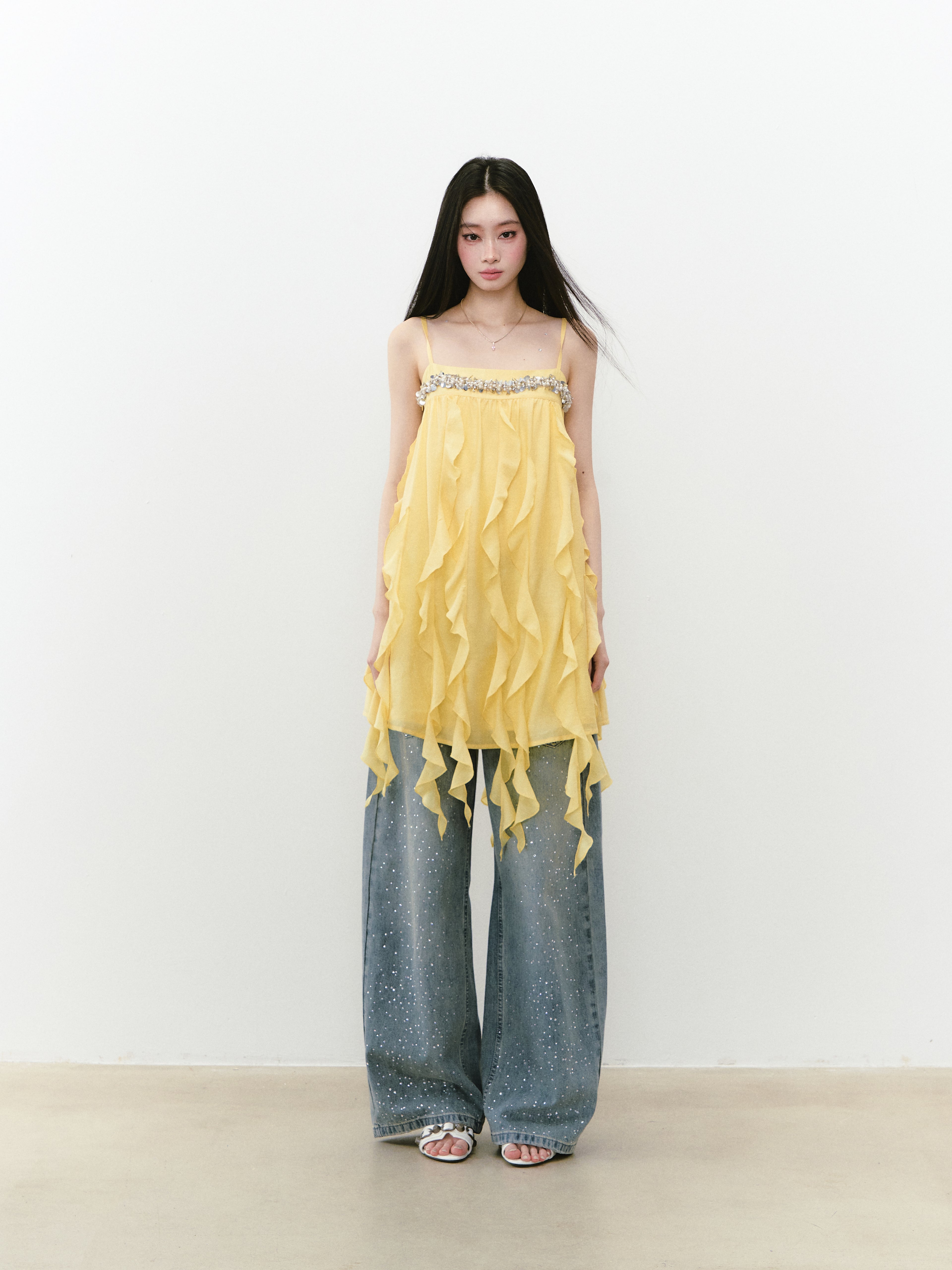 VIA PITTI VIABD209 Bead embroidered flowing camisole dress
