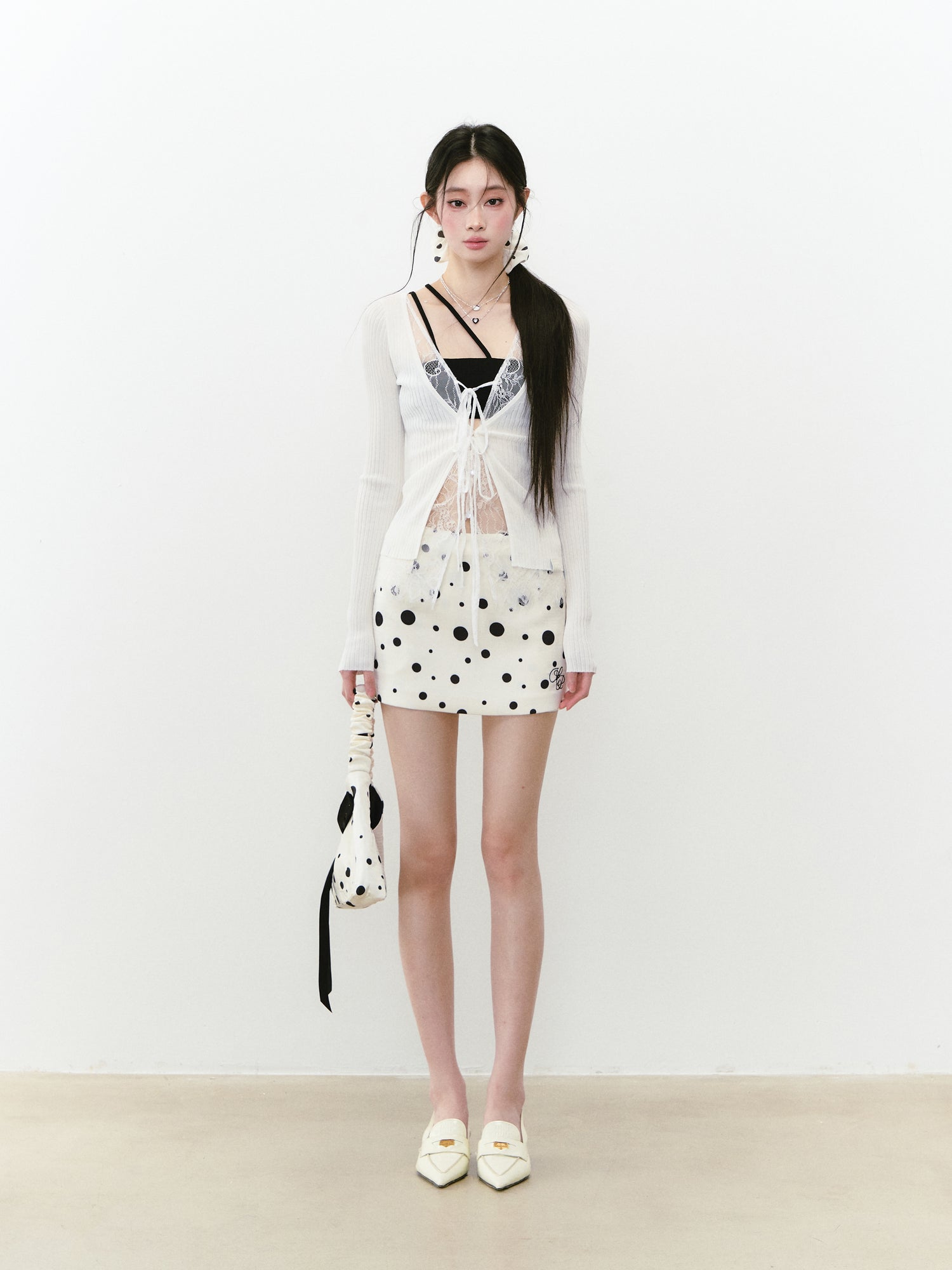 VIA PITTI VIABS216 Polka dot zipper mini skirt