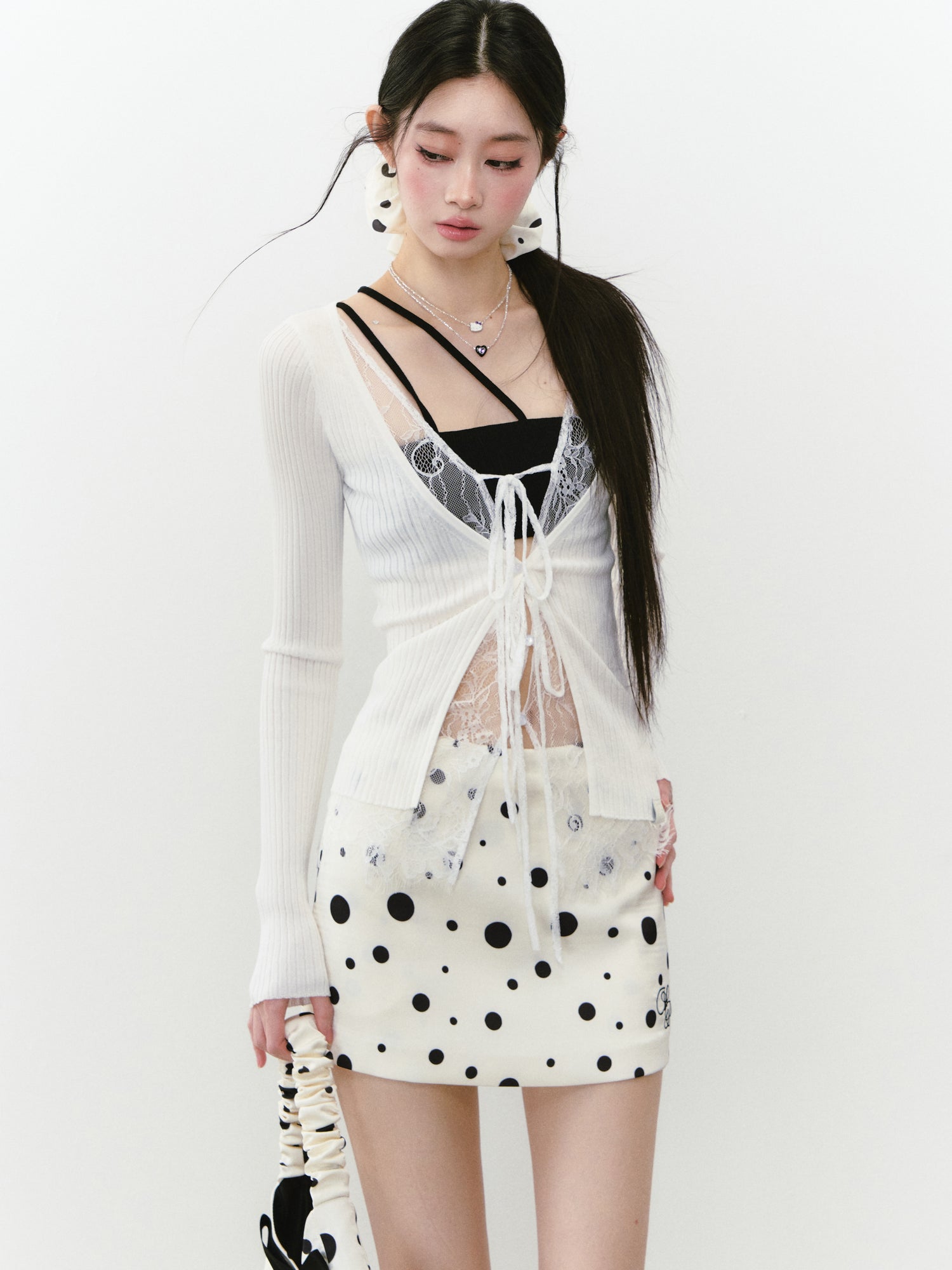 VIA PITTI VIABS216 Polka dot zipper mini skirt