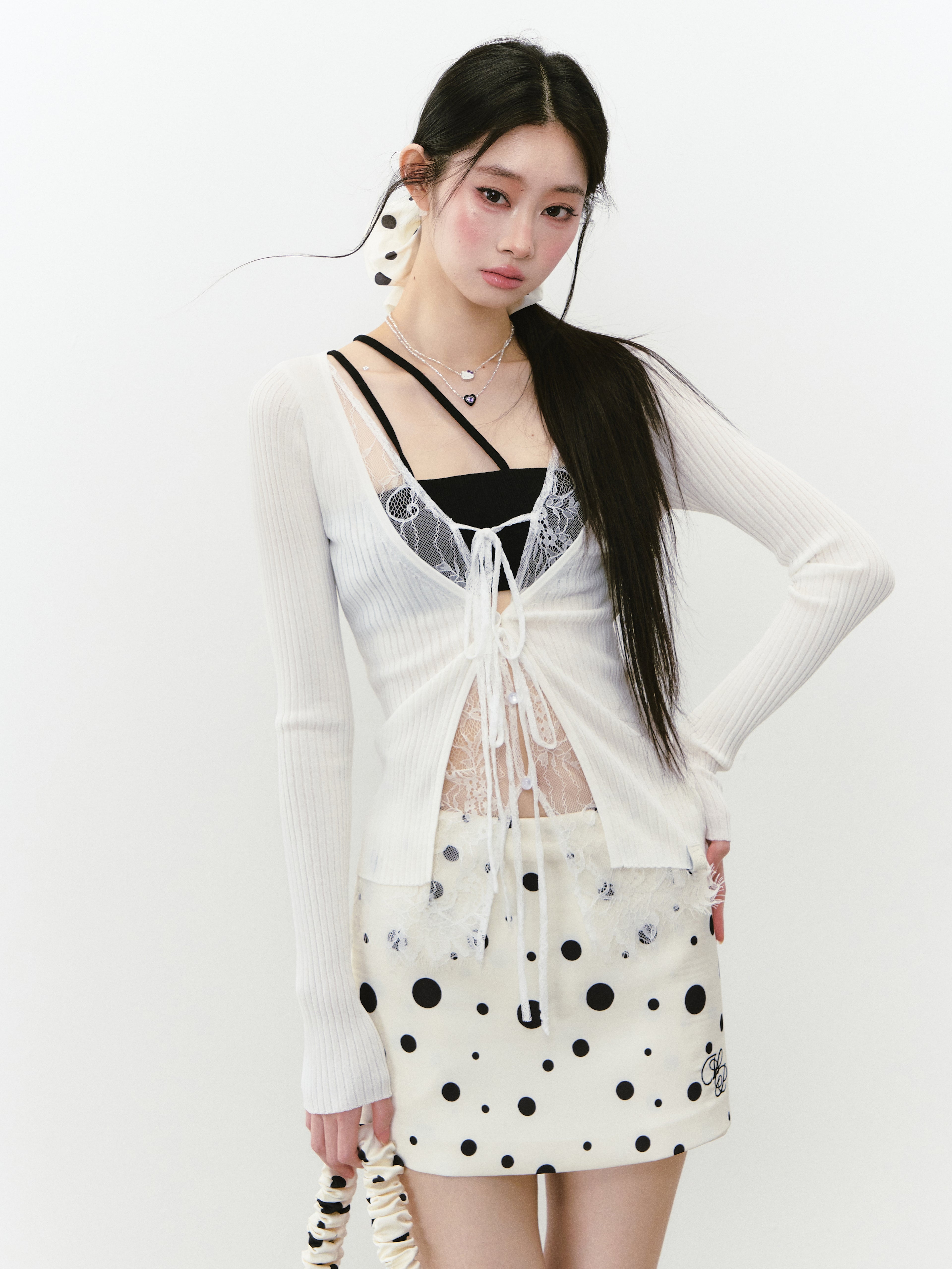 VIA PITTI VIABS216 Polka dot zipper mini skirt