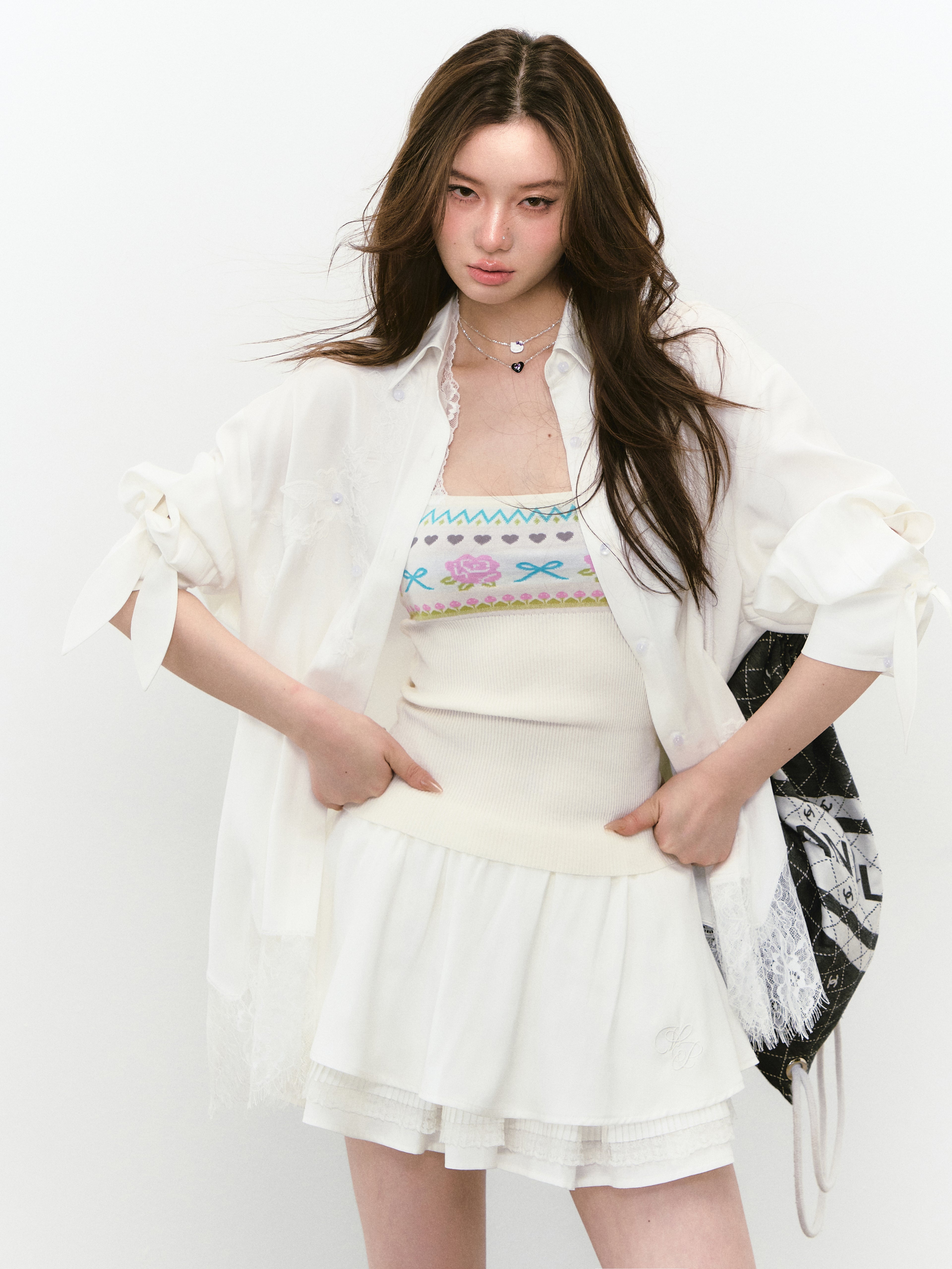 VIA PITTI VIABT221 Mesh fabric lace sunscreen shirt