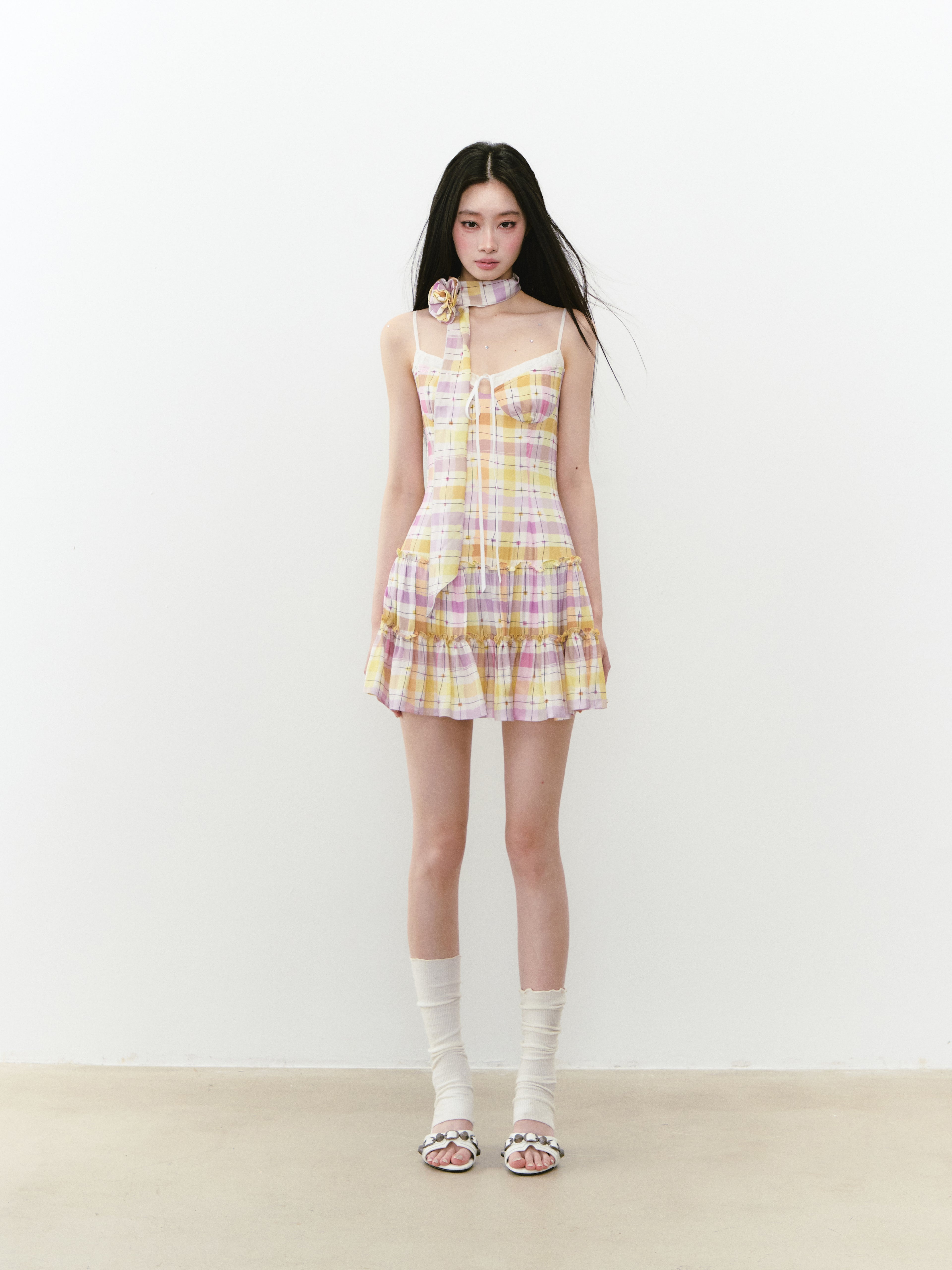 VIA PITTI VIABD274 Fake two-piece camisole dress with ribbon(2color)