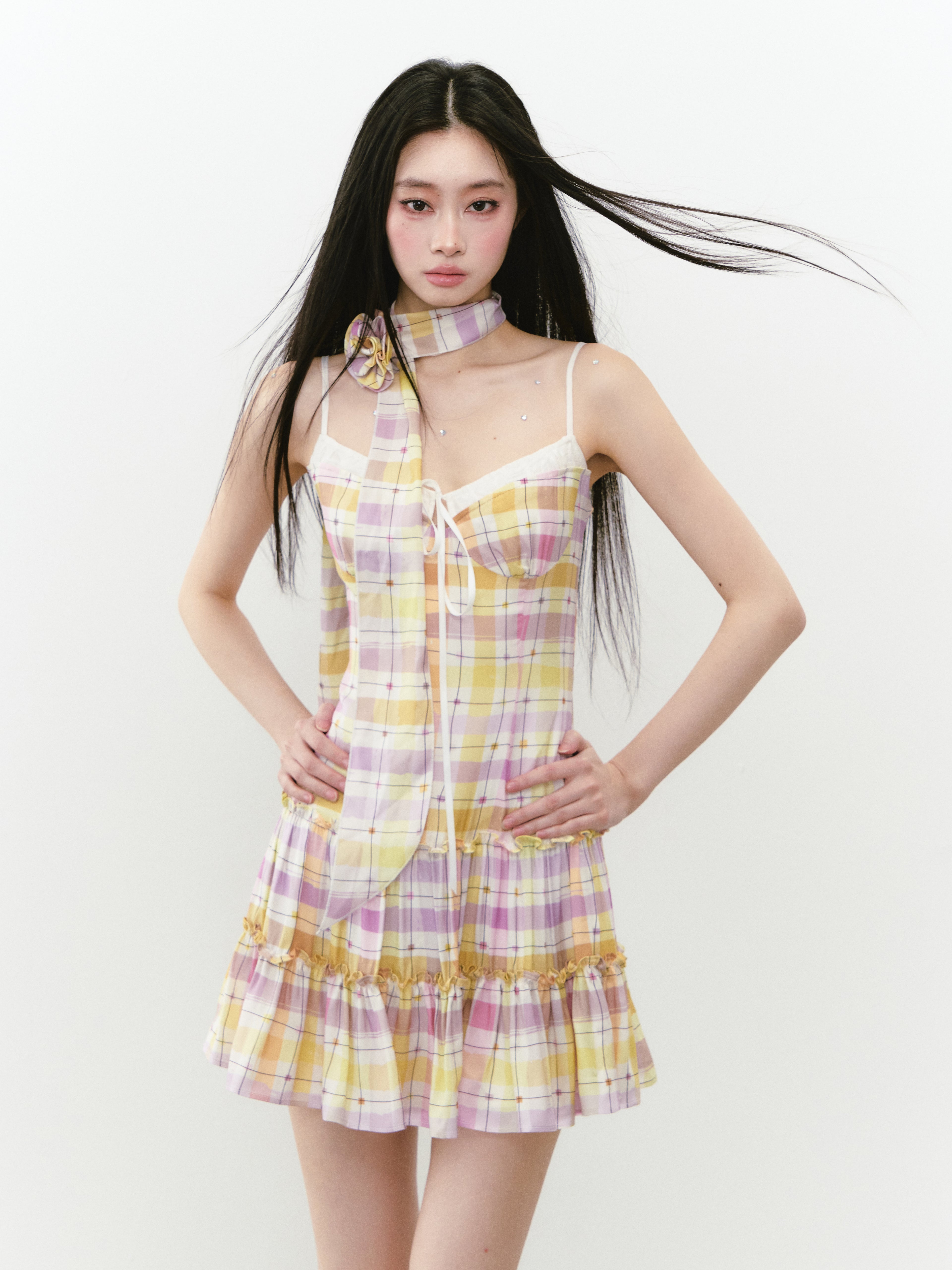 VIA PITTI VIABD274 Fake two-piece camisole dress with ribbon(2color)