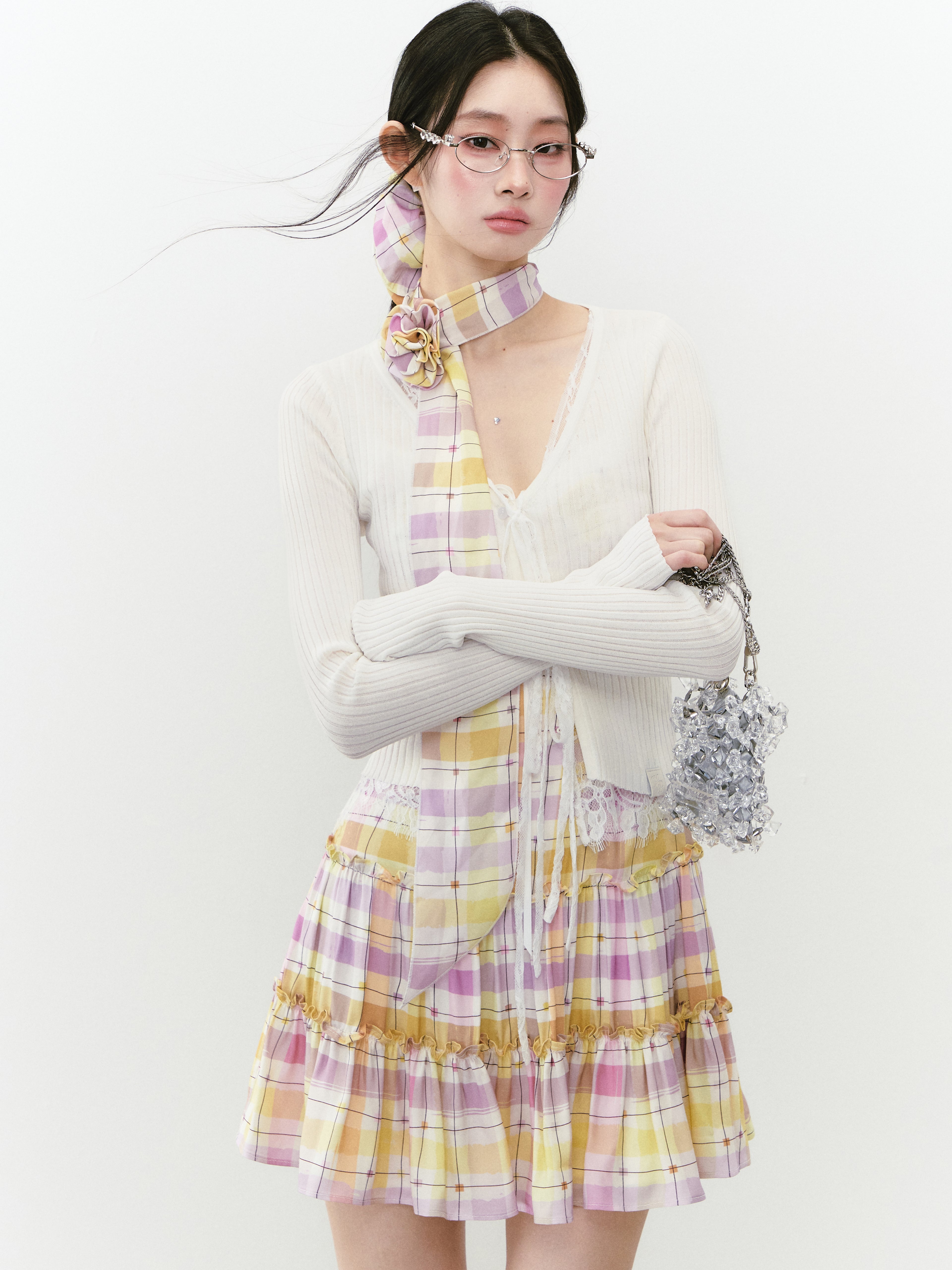 VIA PITTI VIABK292 Lace patchwork short cardigan (2color)