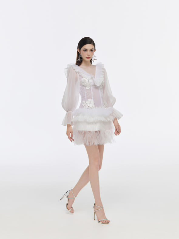 Josephine V-neck puff sleeve embroidered dress
