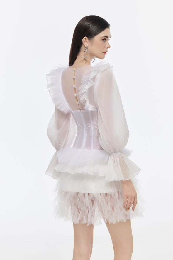Josephine V-neck puff sleeve embroidered dress