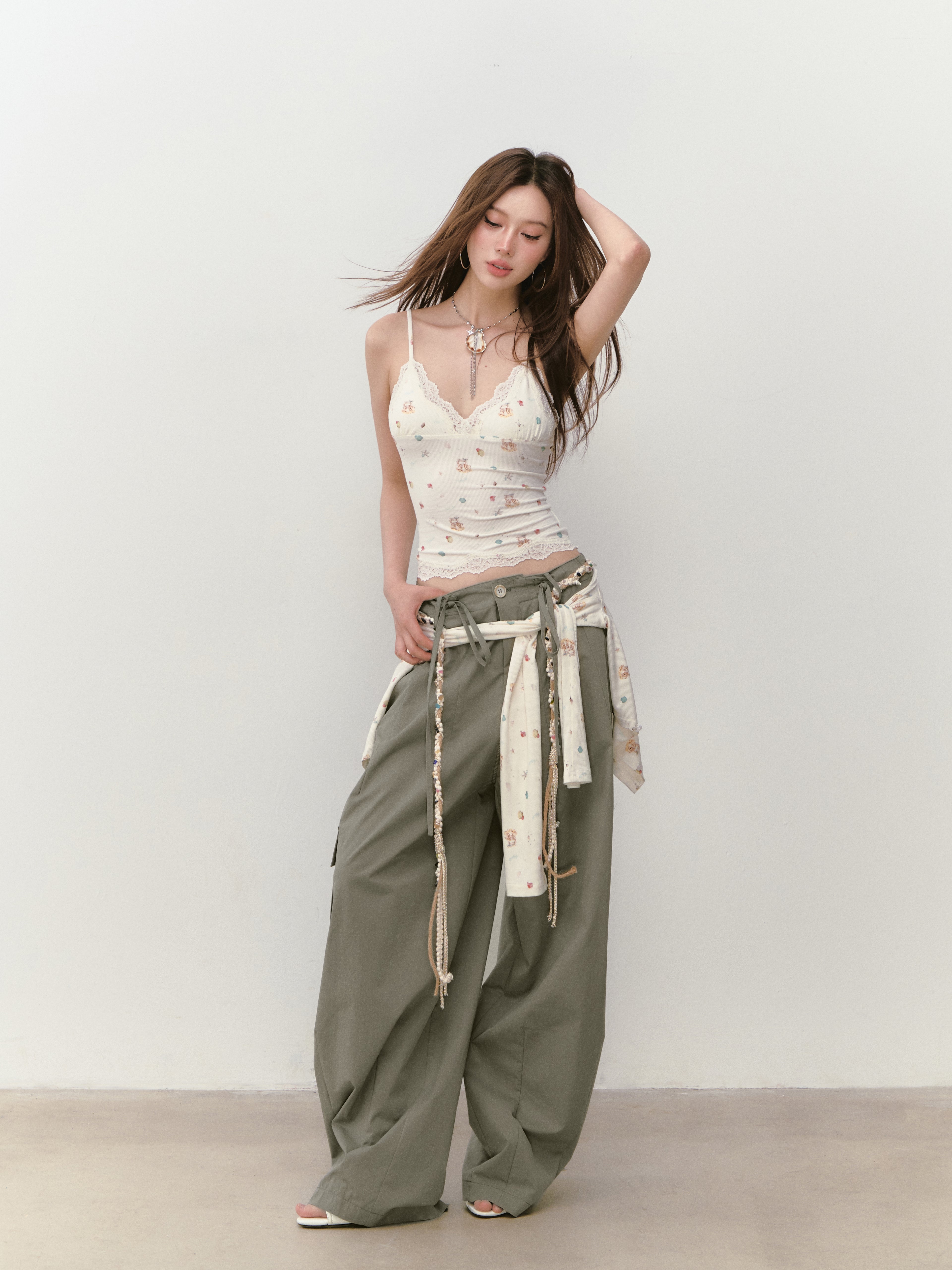 VIA PITTI VIABP319 Workwear large pocket beaded casual pants (2color)