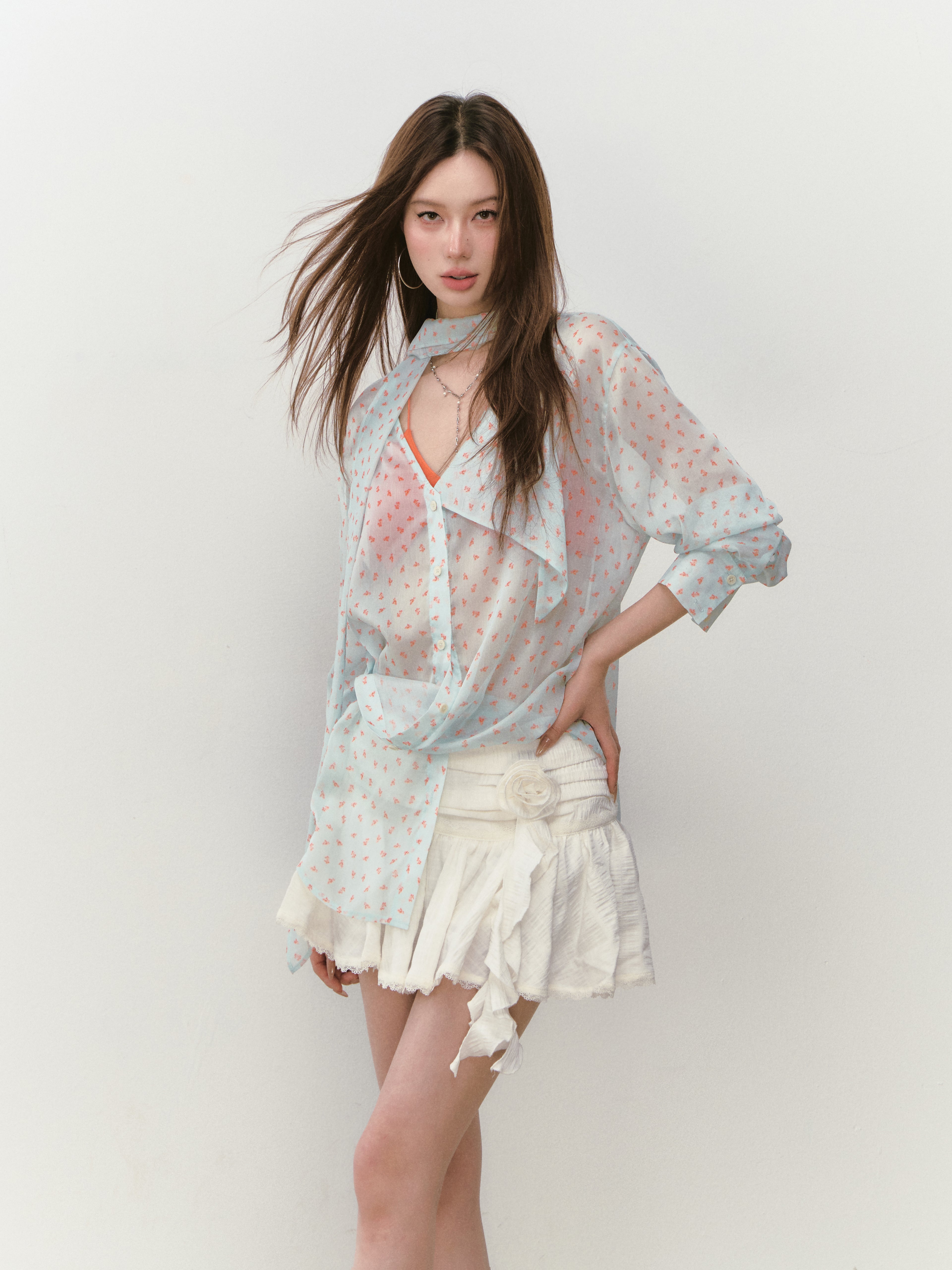 VIA PITTI VIABTP328 Floral ribbon sunshade shirt