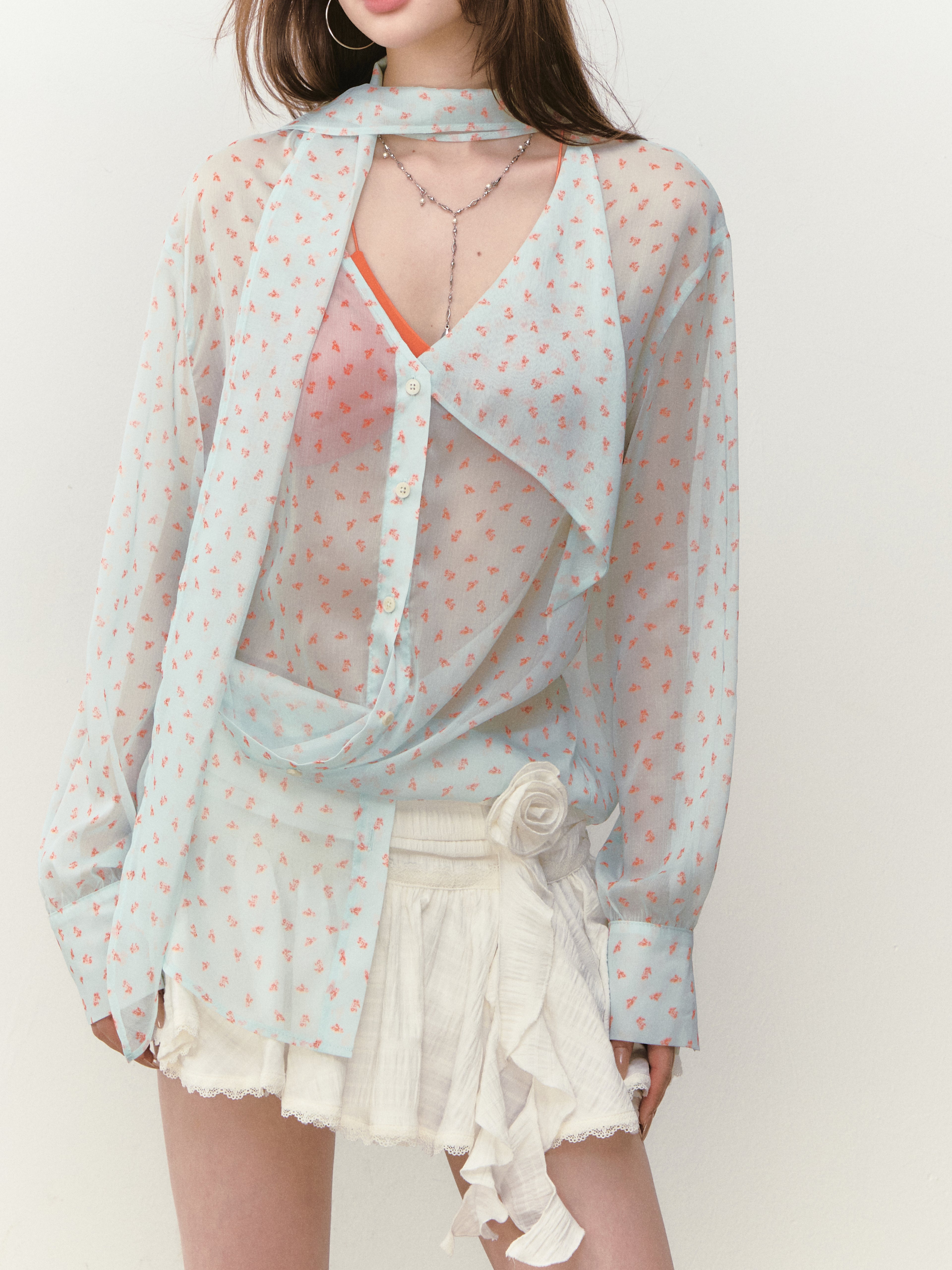 VIA PITTI VIABTP328 Floral ribbon sunshade shirt