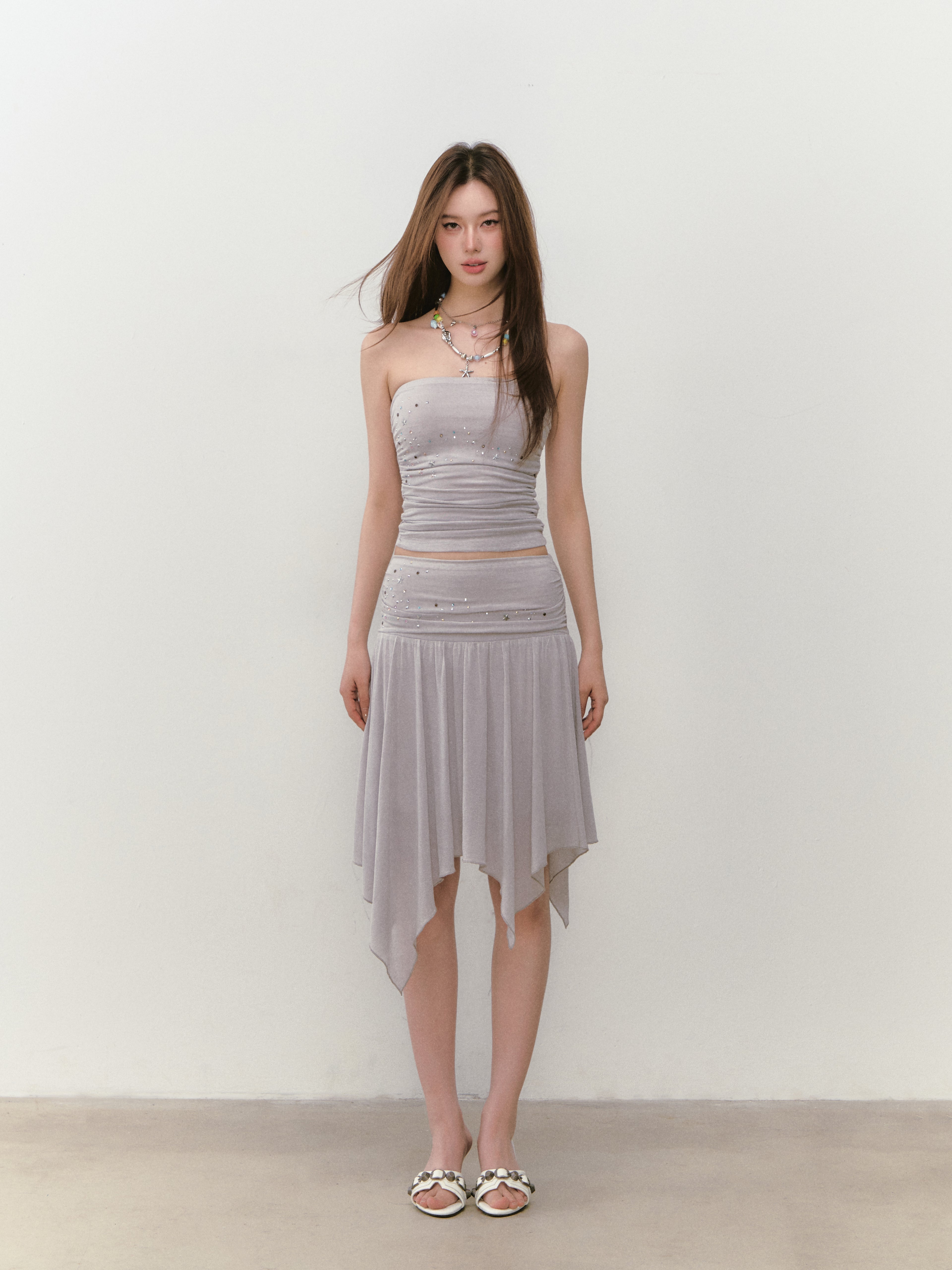 VIA PITTI VIABTP322&VIABS323 Bead star embroidered + skirt set (2color)