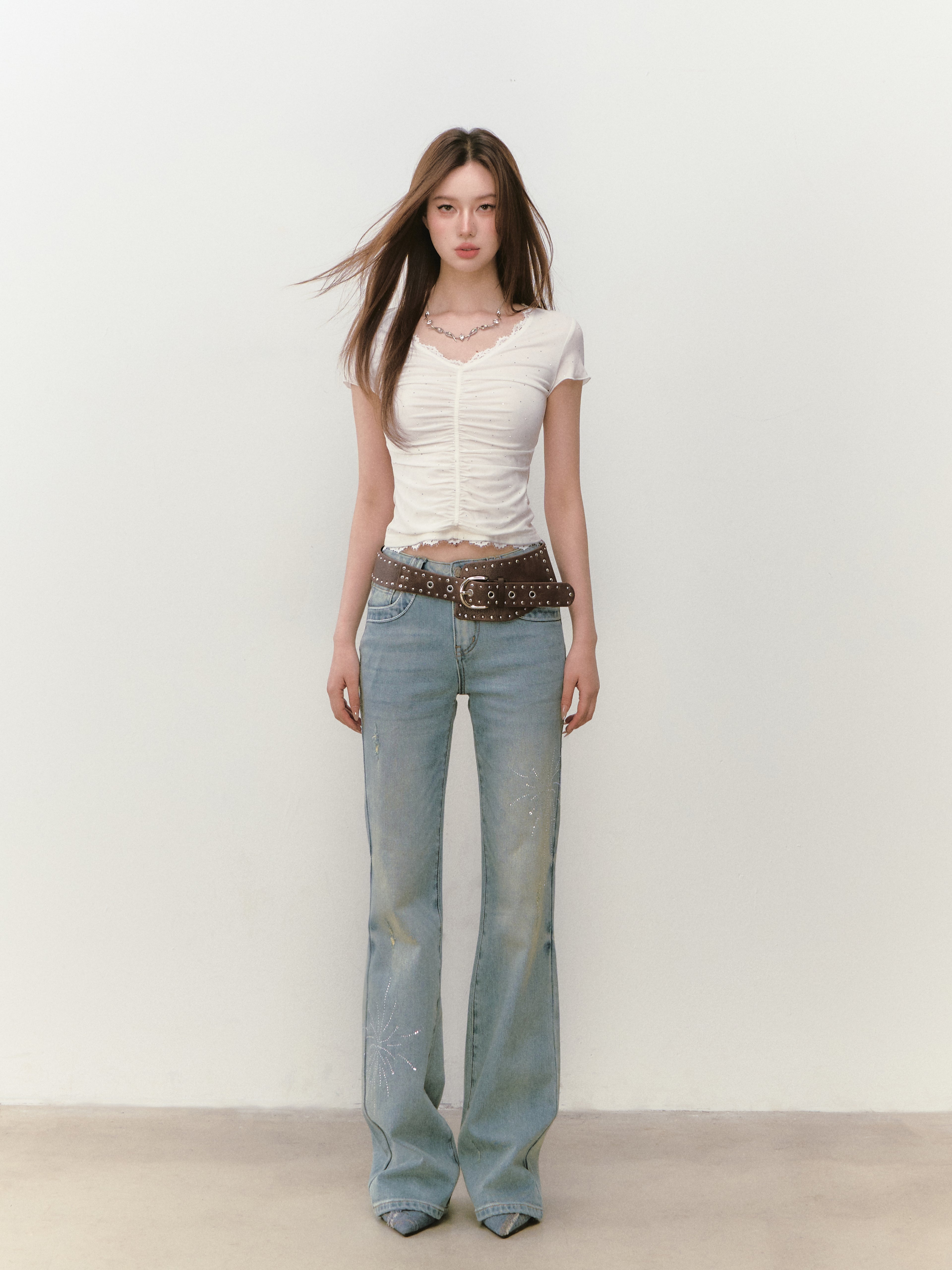 VIA PITTI VIABTP264 Lace backless beaded T-shirt