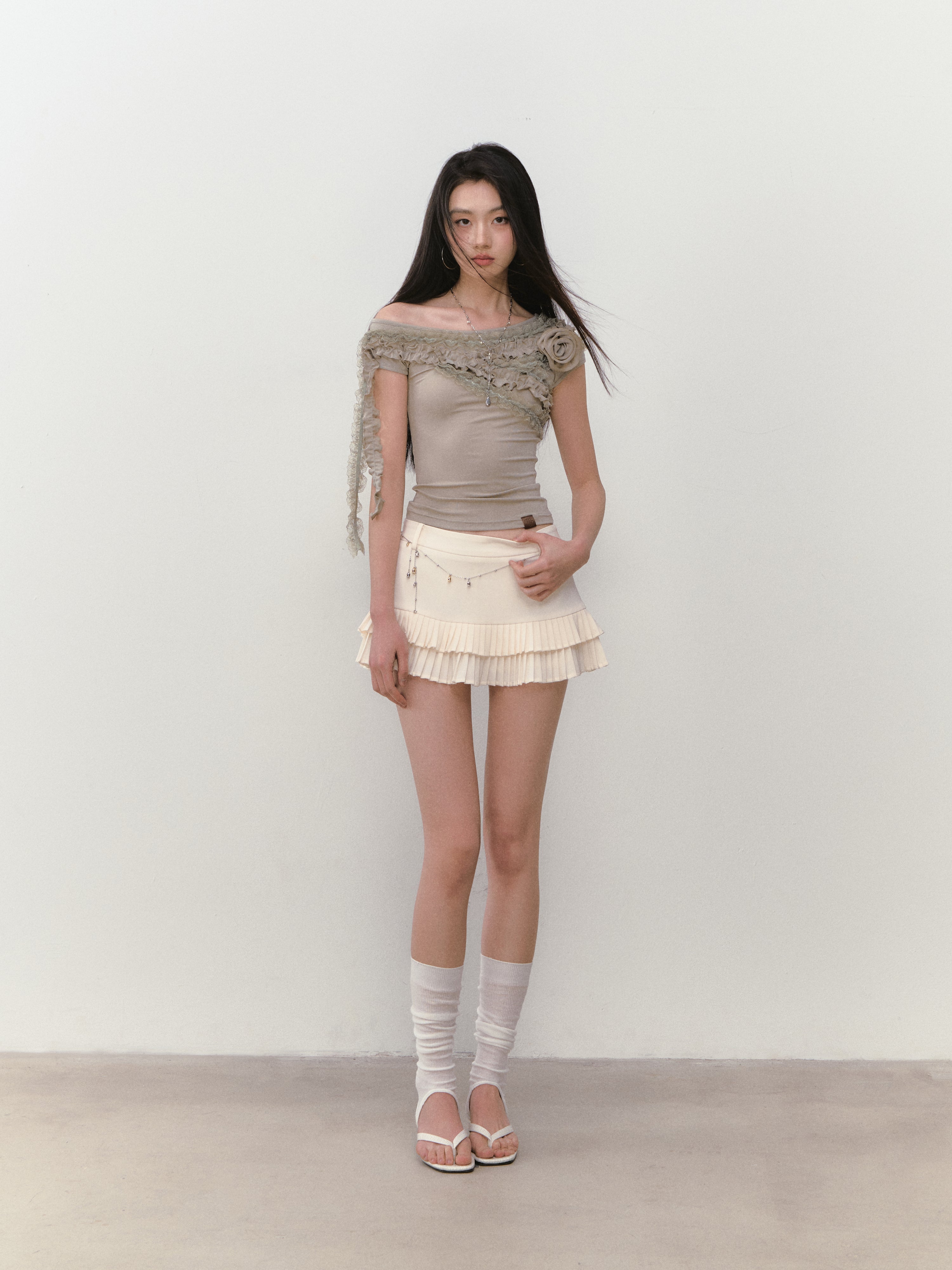 VIA PITTI VIABS307 Low waist pleated skirt (2color)