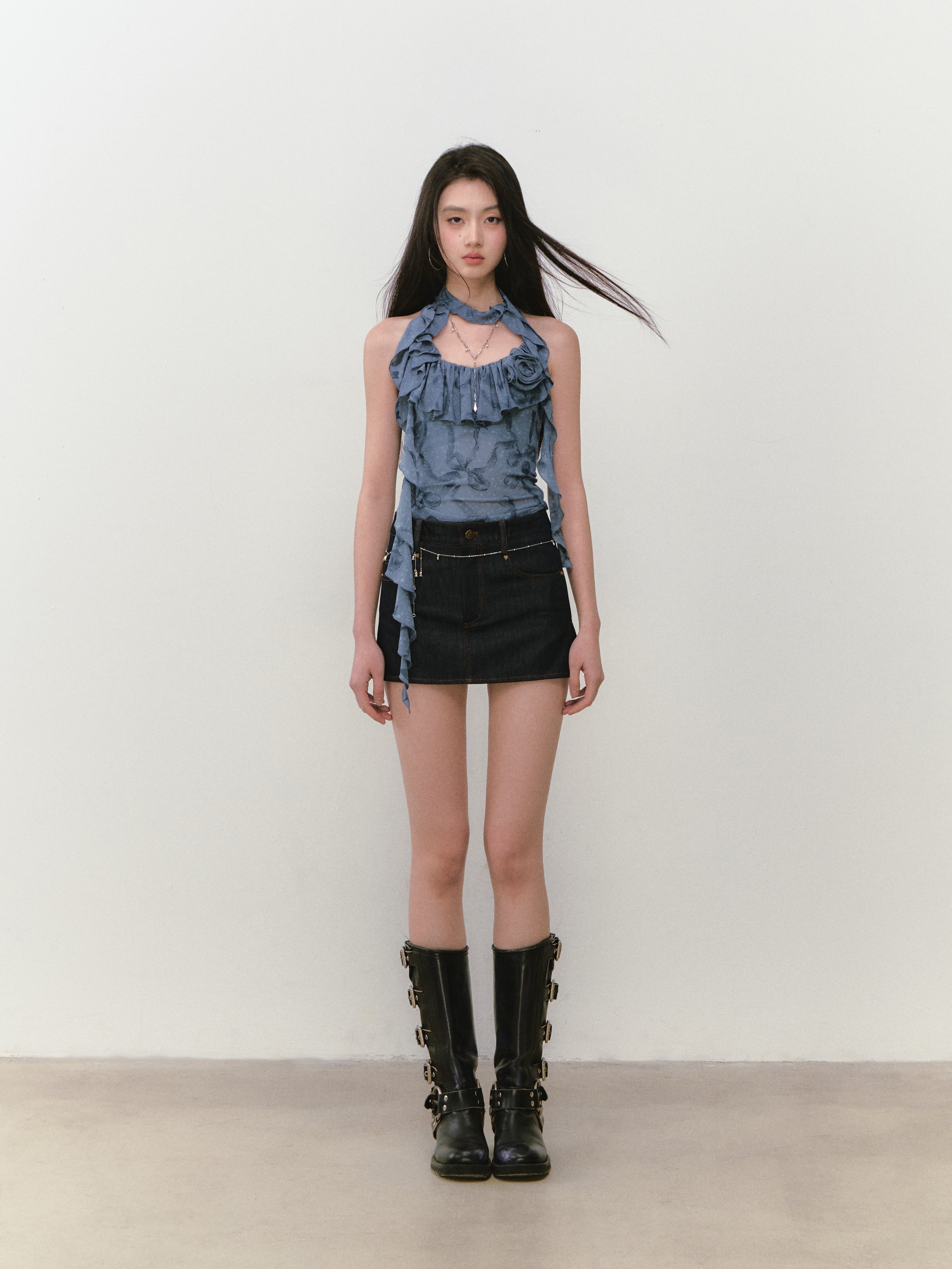 VIA PITTI VIABTP253 Flower ribbon halter neck vest (2color)