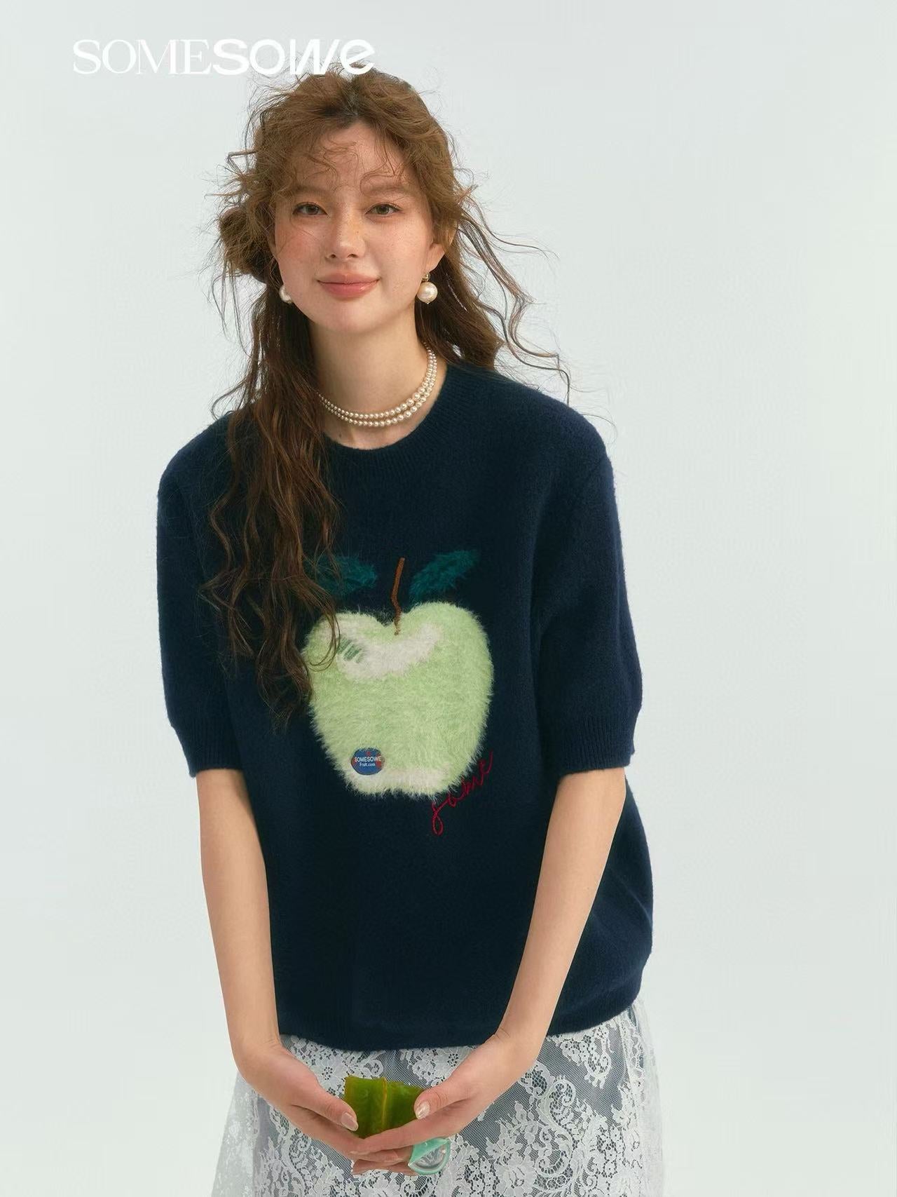 SOMESOWE S2508013 Fun Apple Short-Sleeve Sweater T-shirt