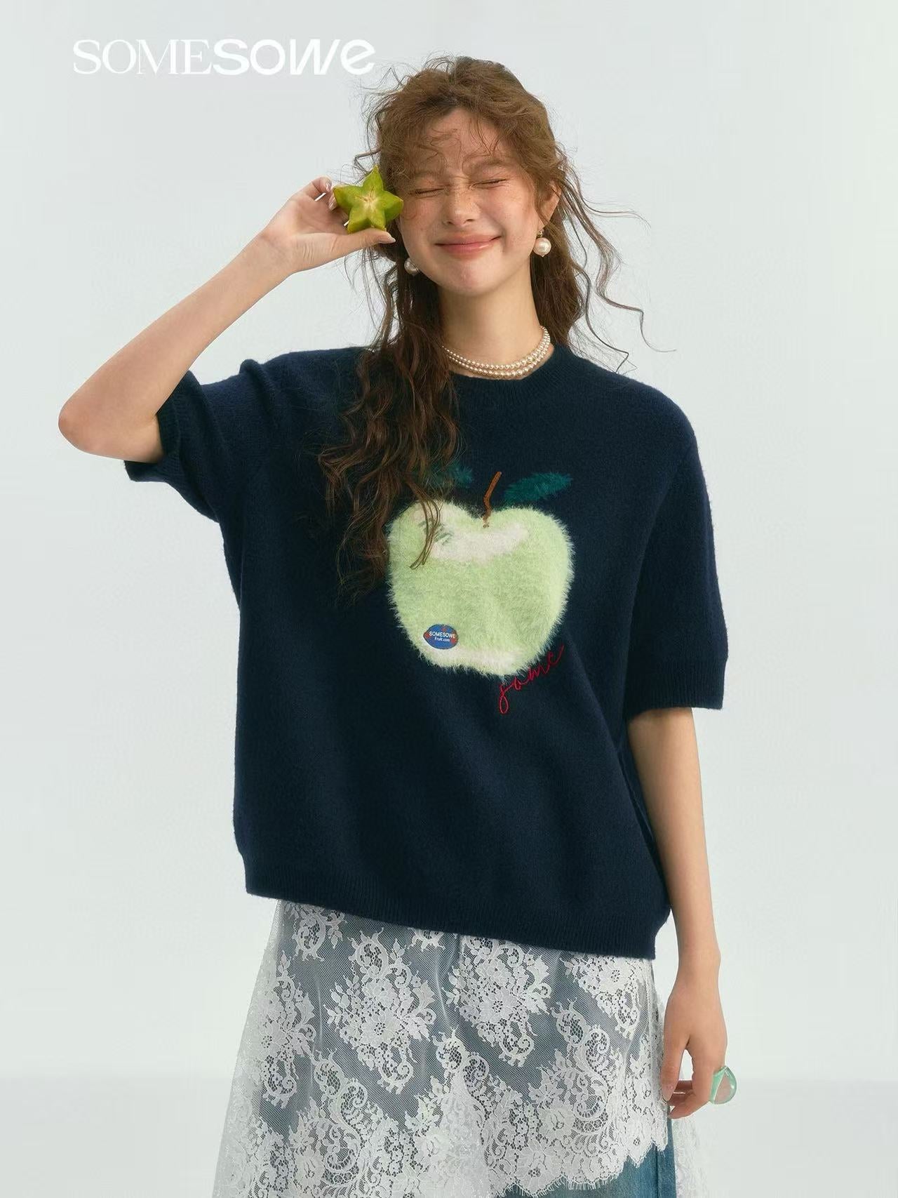 SOMESOWE S2508013 Fun Apple Short-Sleeve Sweater T-shirt