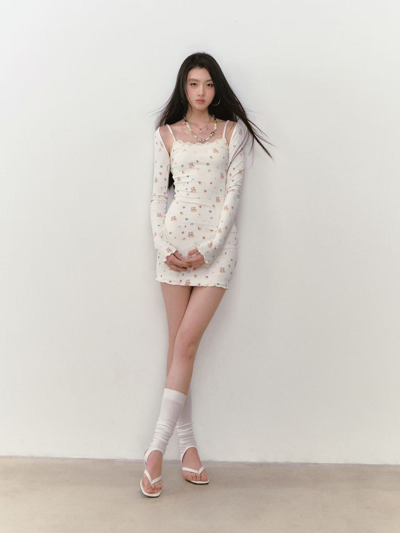 VIA PITTI VIABD342 Printed Dress + Blouse Two-Piece Set (2 color)