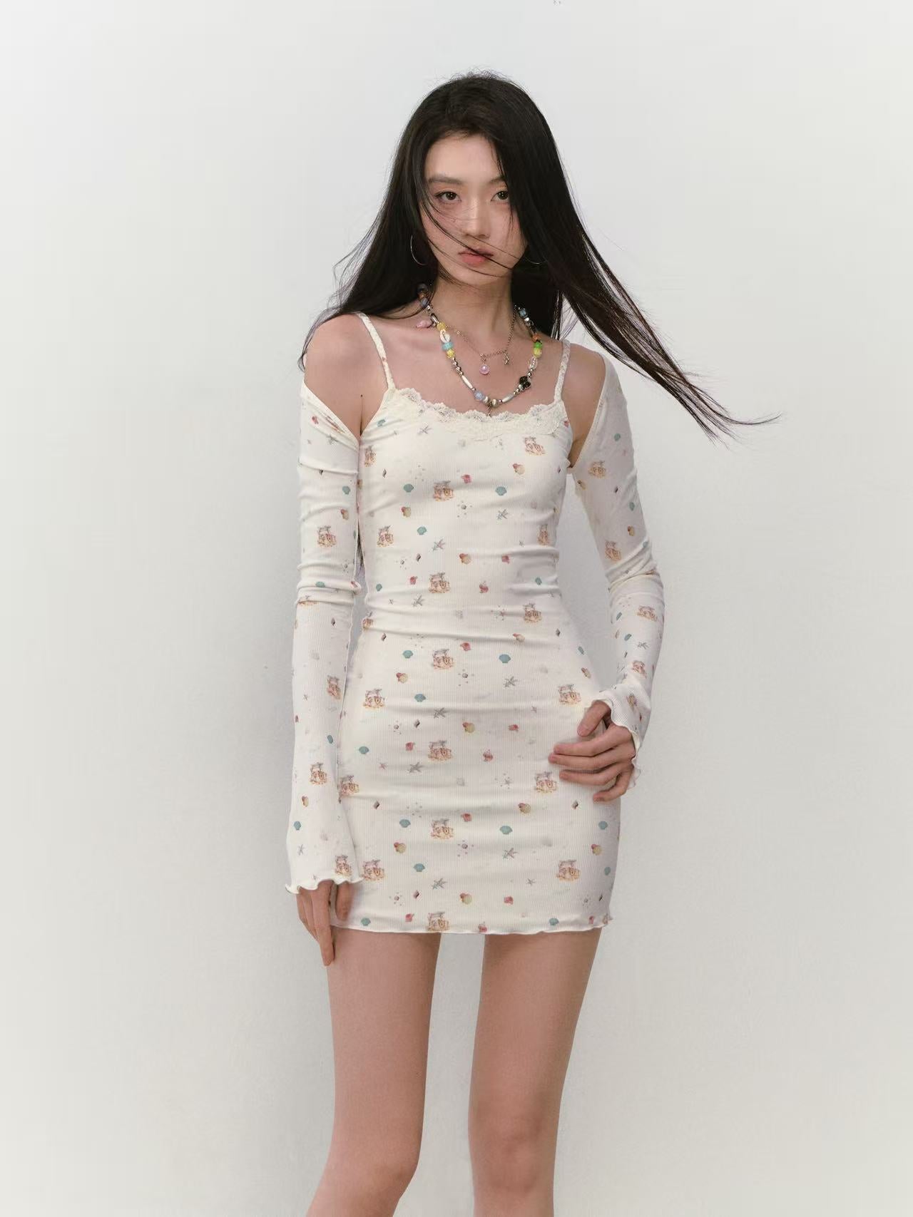 VIA PITTI VIABD342 Printed Dress + Blouse Two-Piece Set (2 color)