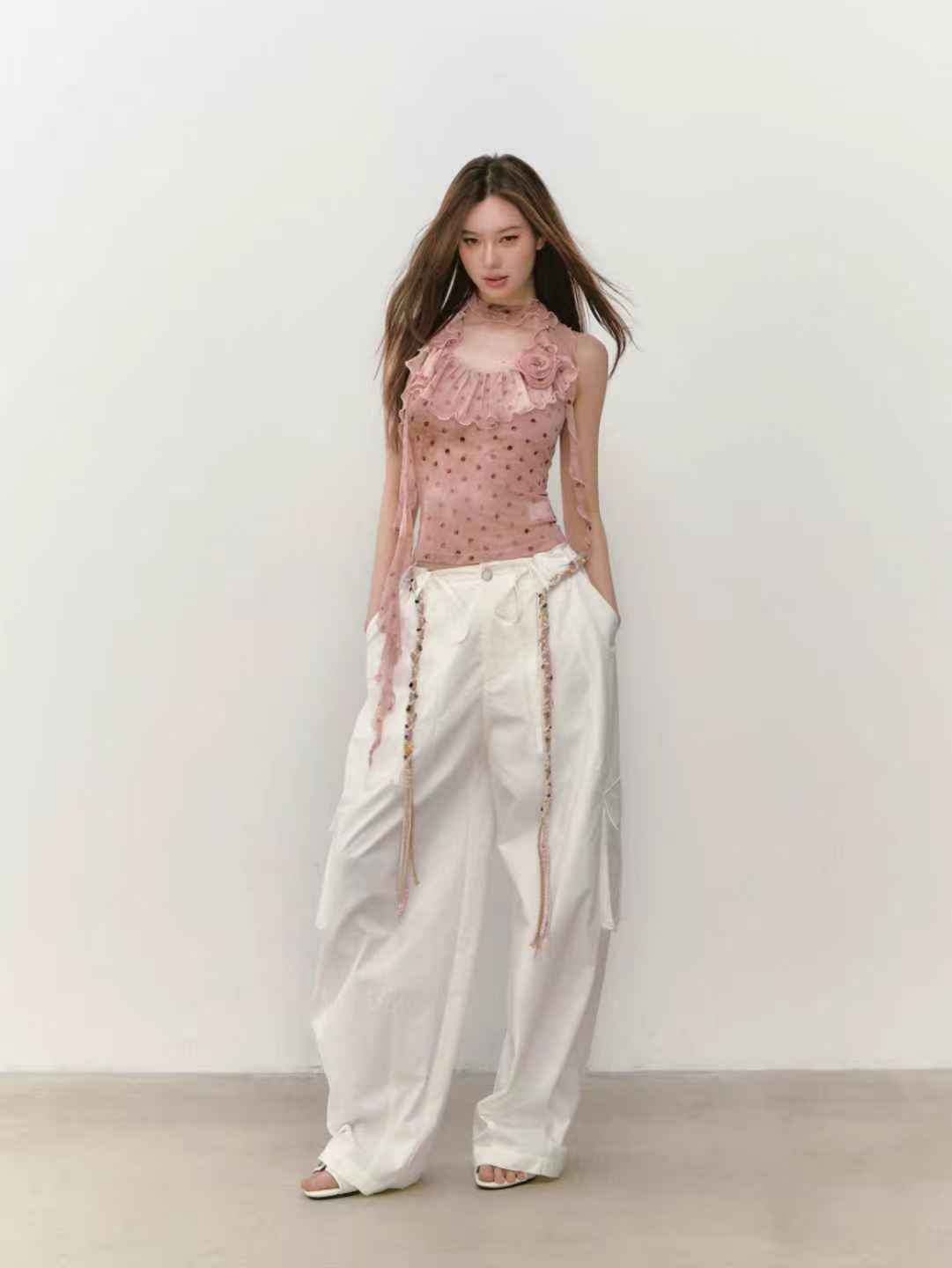 VIA PITTI VIABTP253 Ribbon Flower Halter Top(2 color)