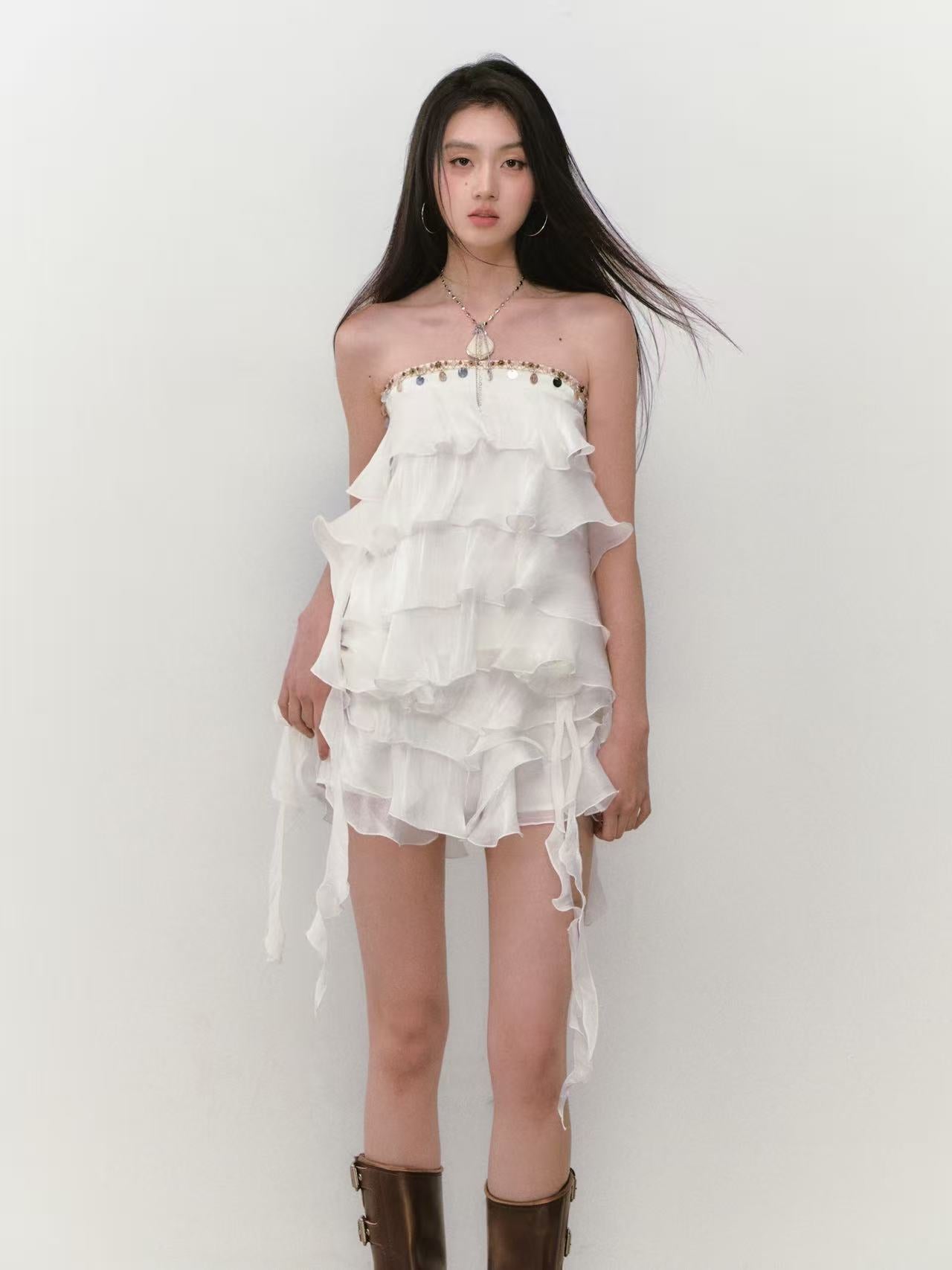 VIA PITTI Strapless Tiered Top VIABTP285 + Floral Skirt VIABS289 Set (2 color)