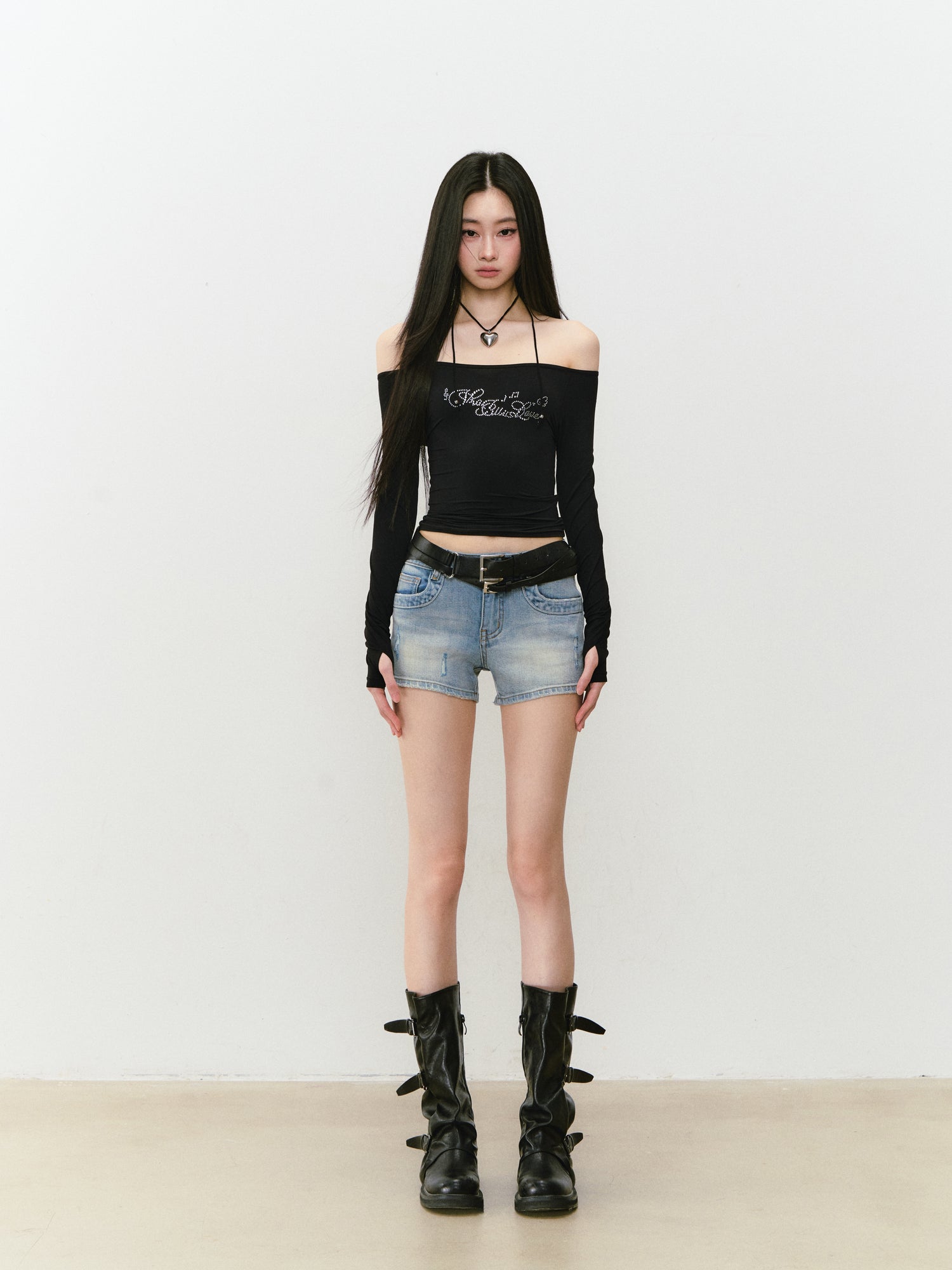 VIA PITTI VIABTP370 Rhinestone one shoulder top