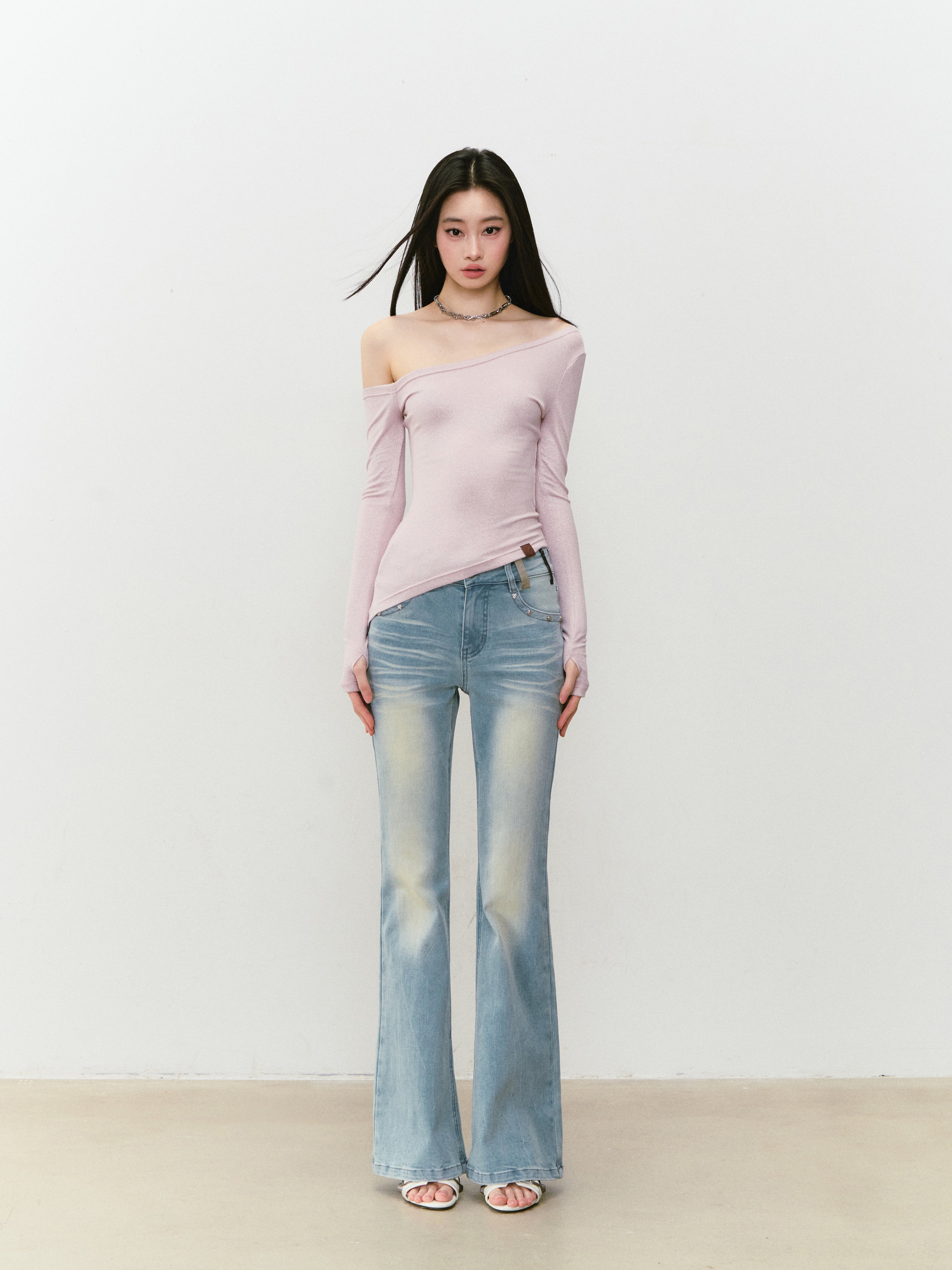 VIA PITTI VIABTP409 Shiny one shoulder irregular T-shirt