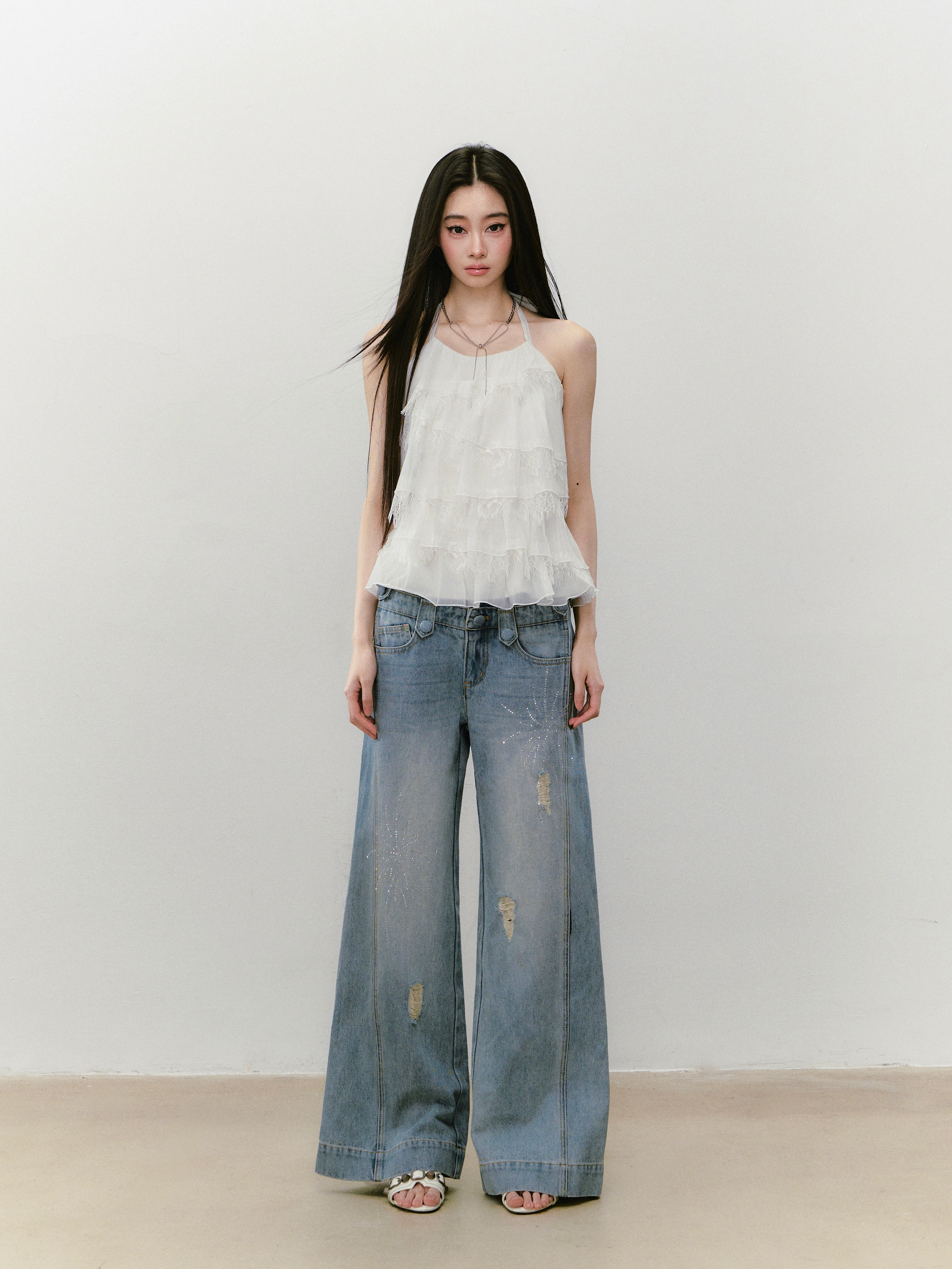 VIA PITTI VIABTP362 Splicing lace neck vest