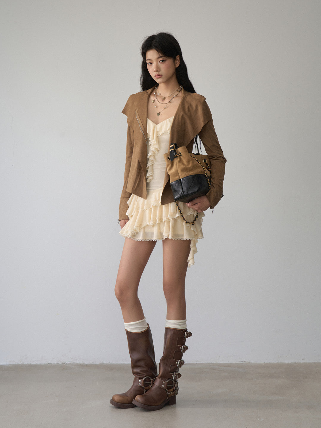 VIA PITTI VIACC485 Large collar short suede jacket