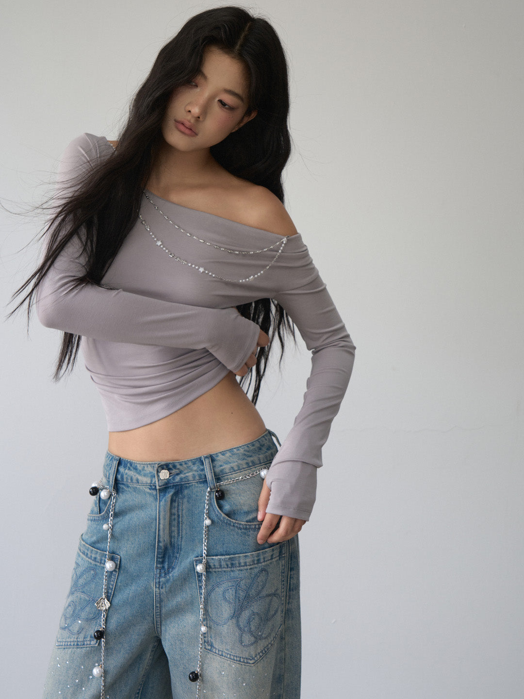 VIA PITTI VIABTP472 One shoulder chain design top
