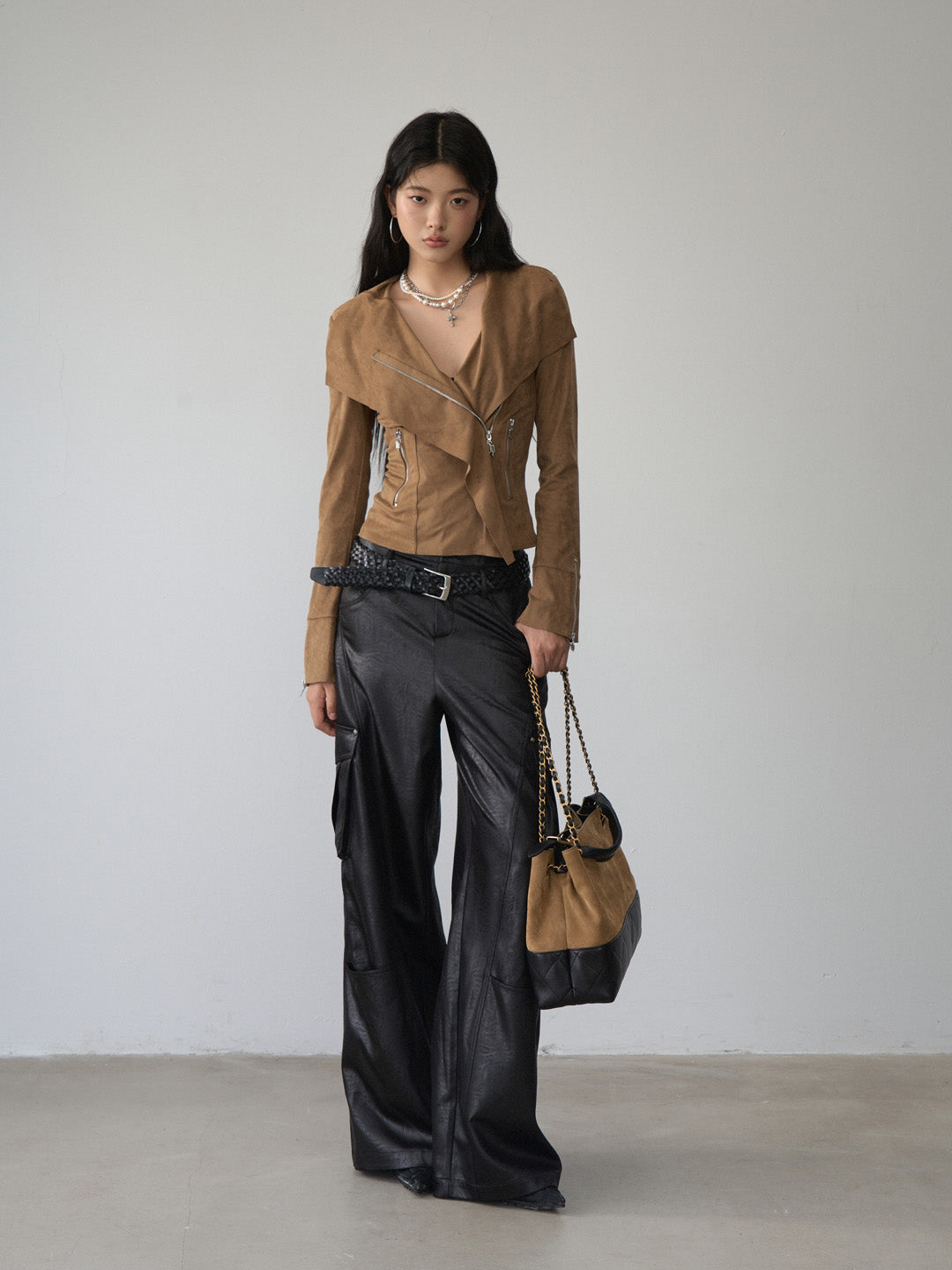 VIA PITTI VIACC485 Large collar short suede jacket
