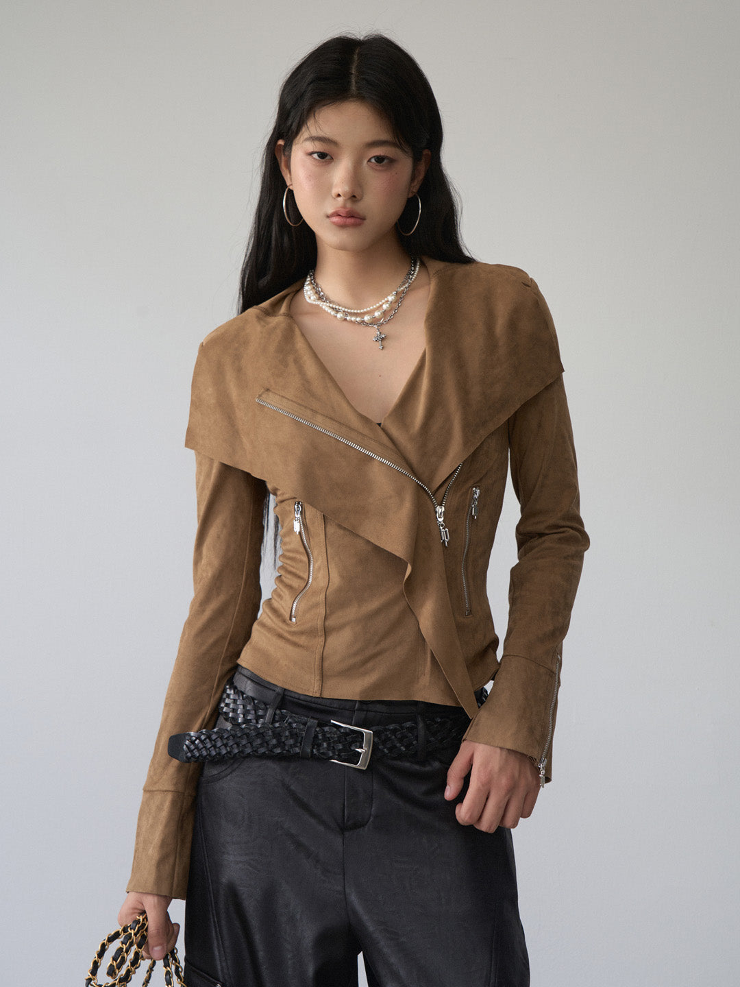 VIA PITTI VIACC485 Large collar short suede jacket